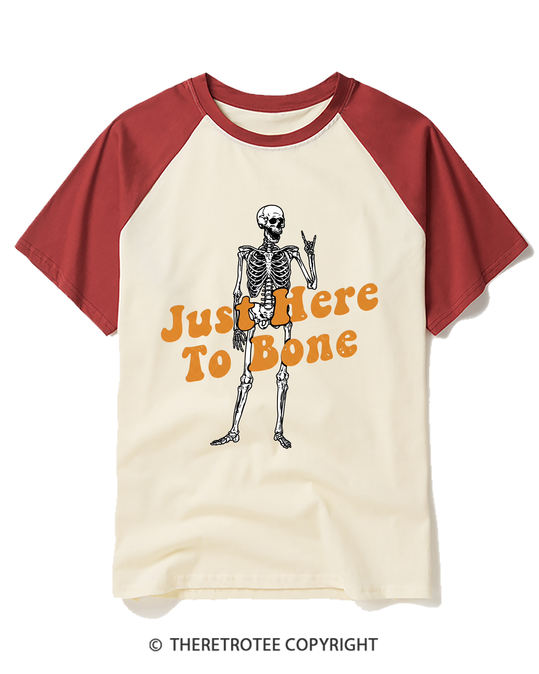 TheRetroTee Just Here To Bone 1990s Raglan Baseball T-Shirt