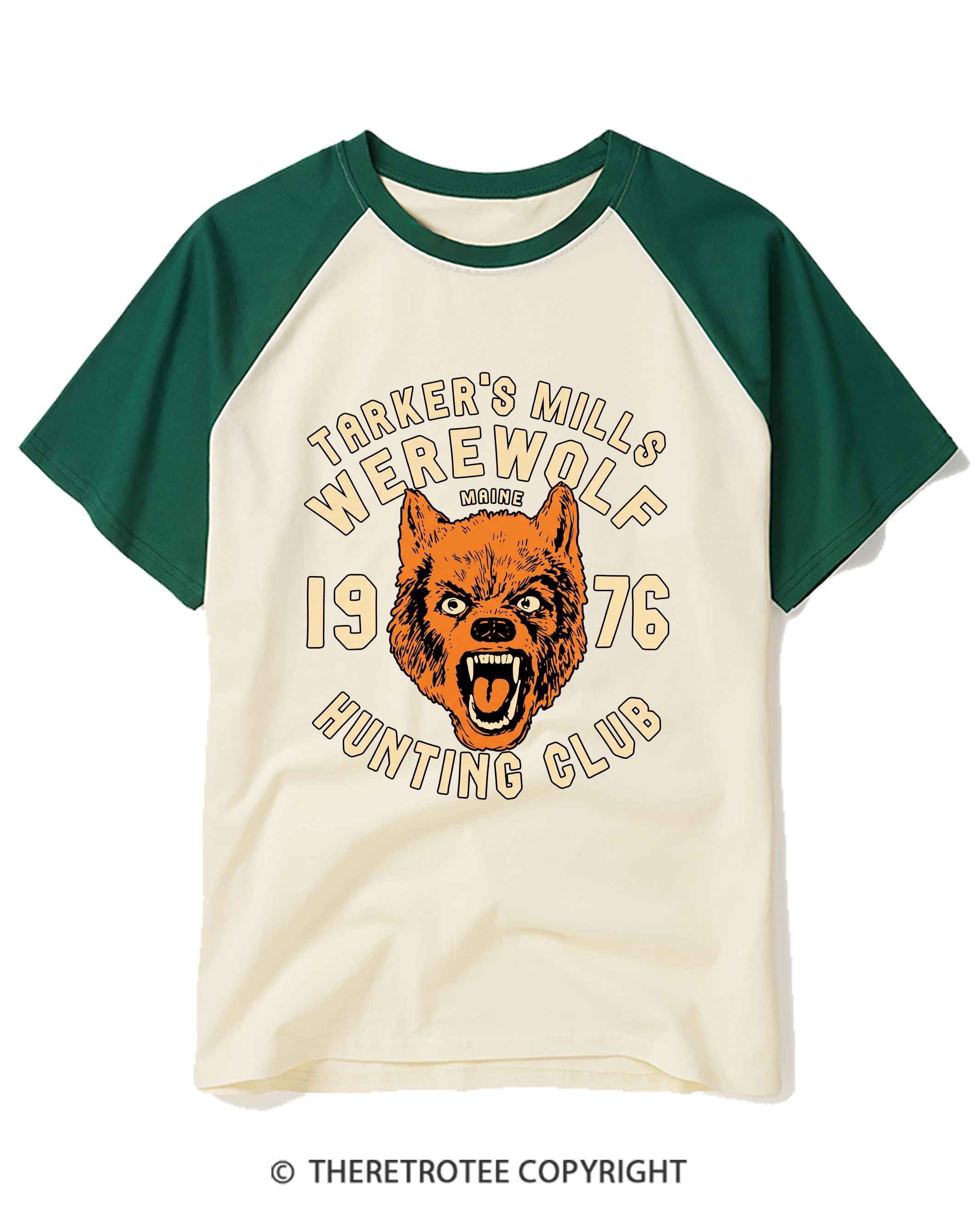 TheRetroTee Tarker's Mills Werewolf Hunting Club 1960s Raglan Baseball T-Shirt