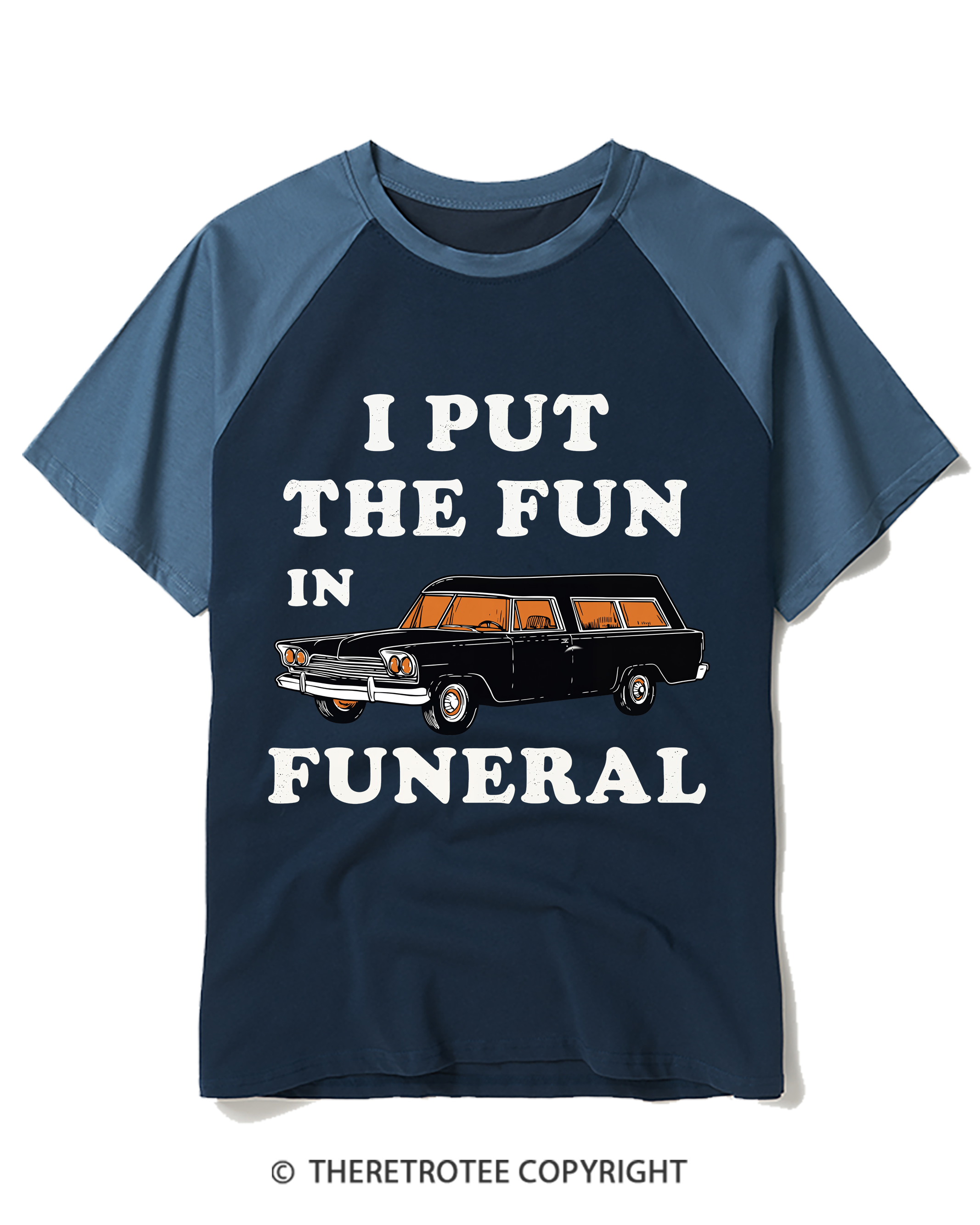 TheRetroTee I Put The Fun In Funeral 1960s Raglan Baseball T-Shirt