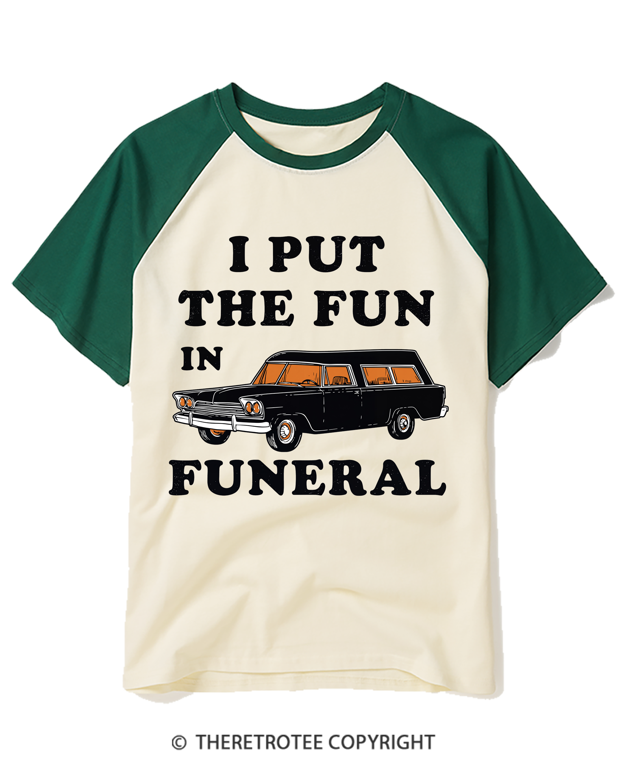 TheRetroTee I Put The Fun In Funeral 1960s Raglan Baseball T-Shirt