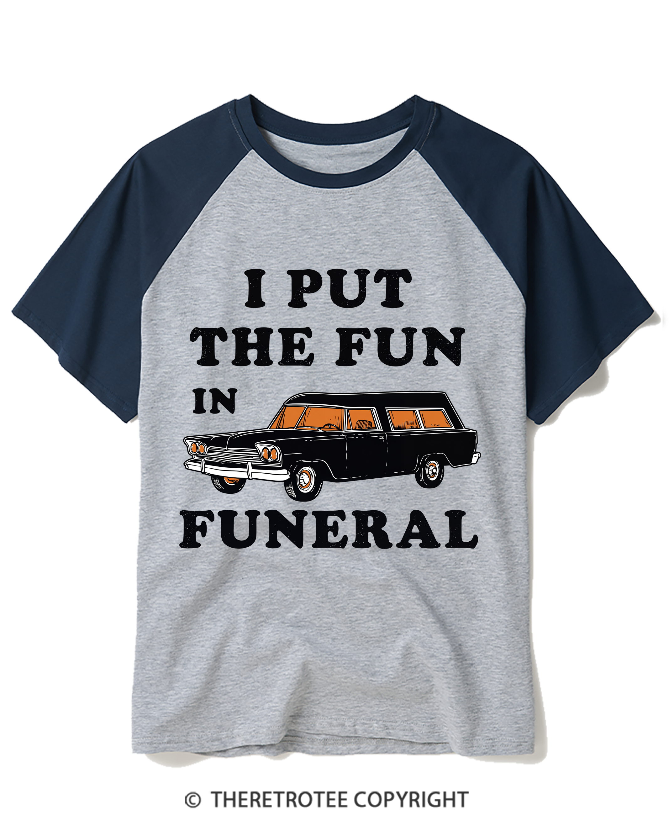TheRetroTee I Put The Fun In Funeral 1960s Raglan Baseball T-Shirt