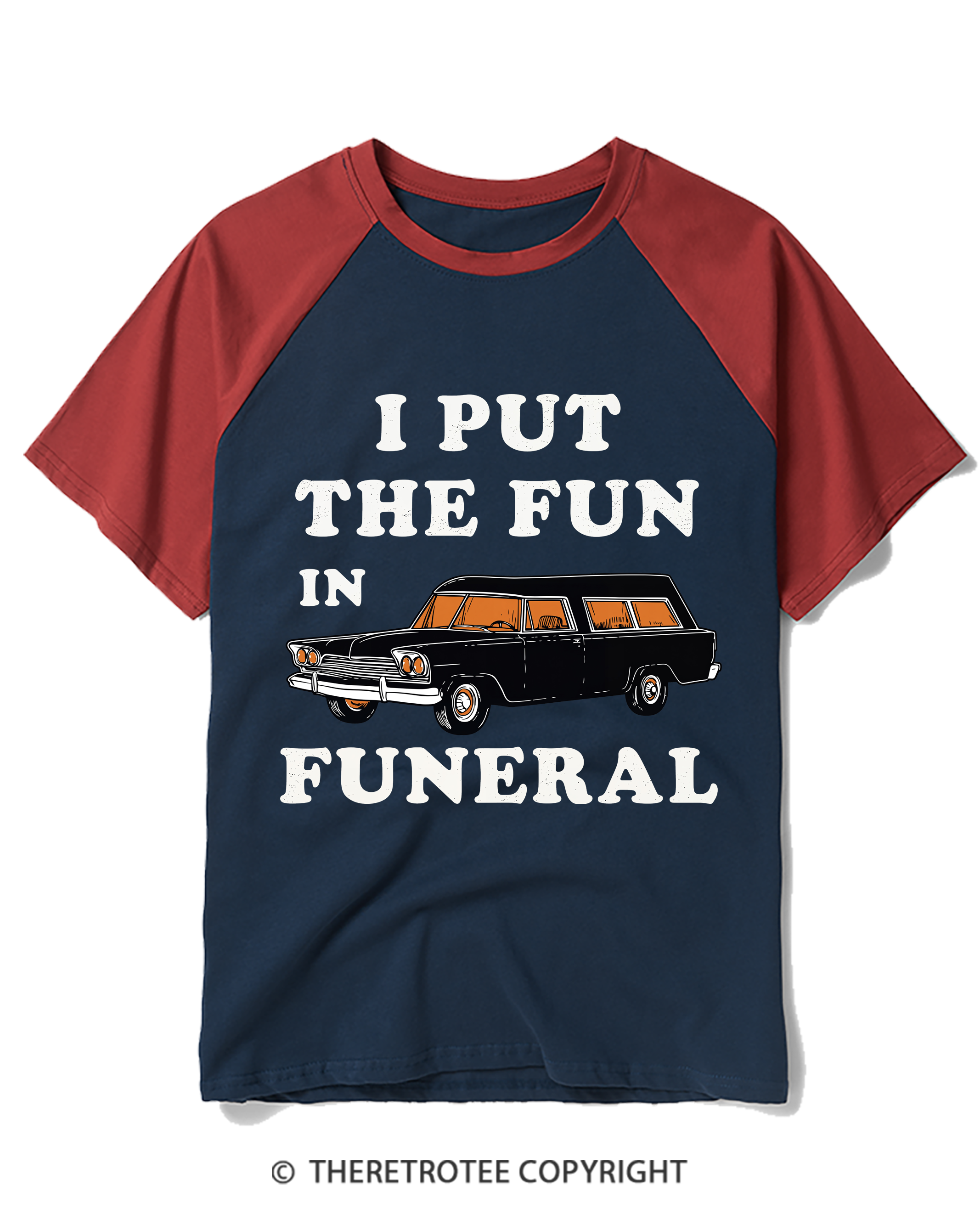 TheRetroTee I Put The Fun In Funeral 1960s Raglan Baseball T-Shirt