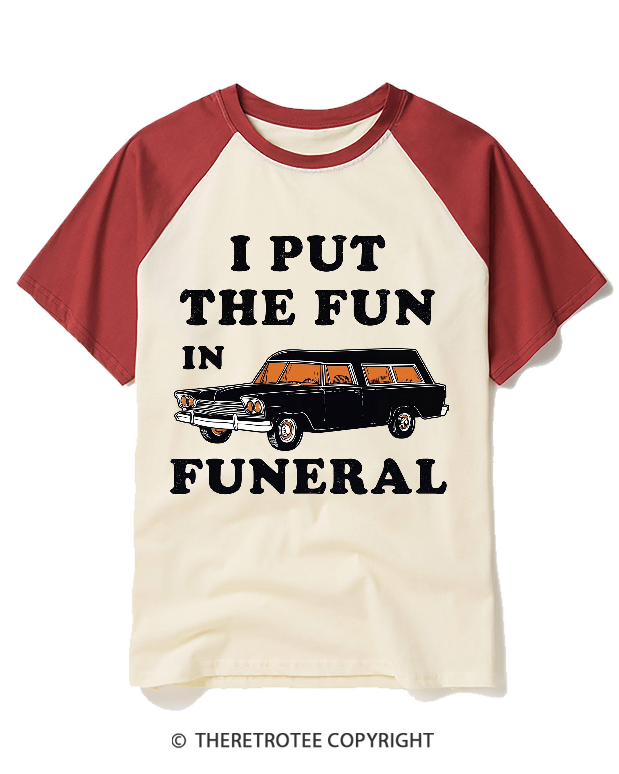 TheRetroTee I Put The Fun In Funeral 1960s Raglan Baseball T-Shirt