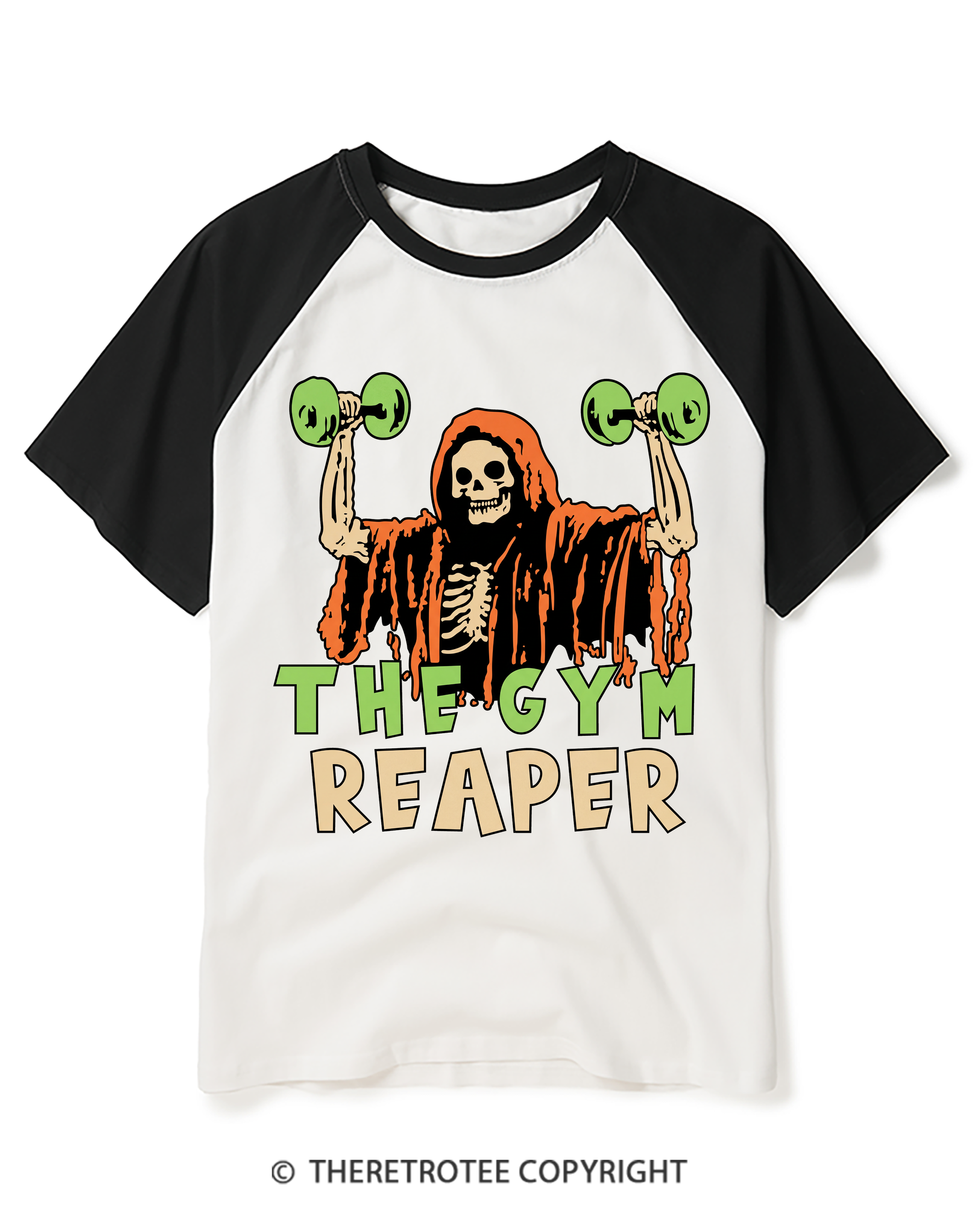 TheRetroTee The Gym Reaper 1990s Raglan Baseball T-Shirt
