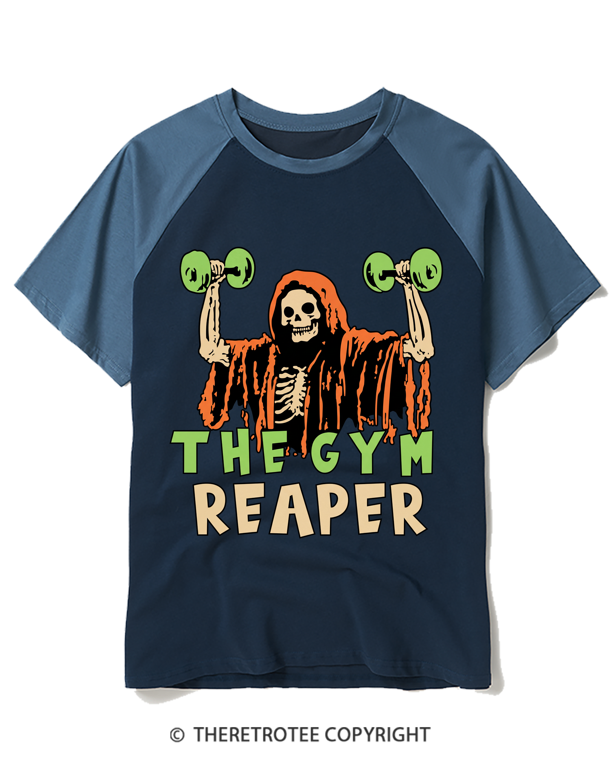 TheRetroTee The Gym Reaper 1990s Raglan Baseball T-Shirt