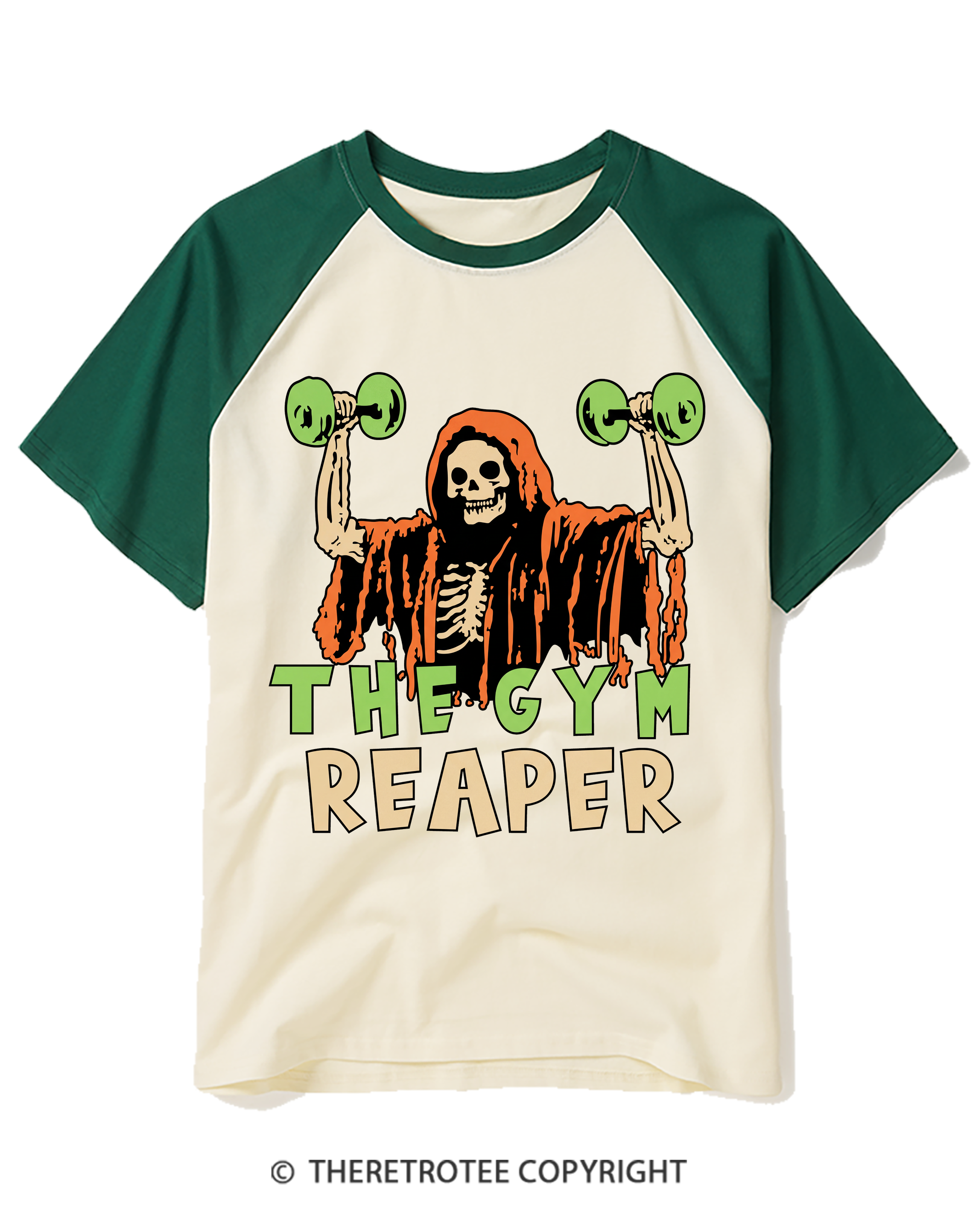 TheRetroTee The Gym Reaper 1990s Raglan Baseball T-Shirt
