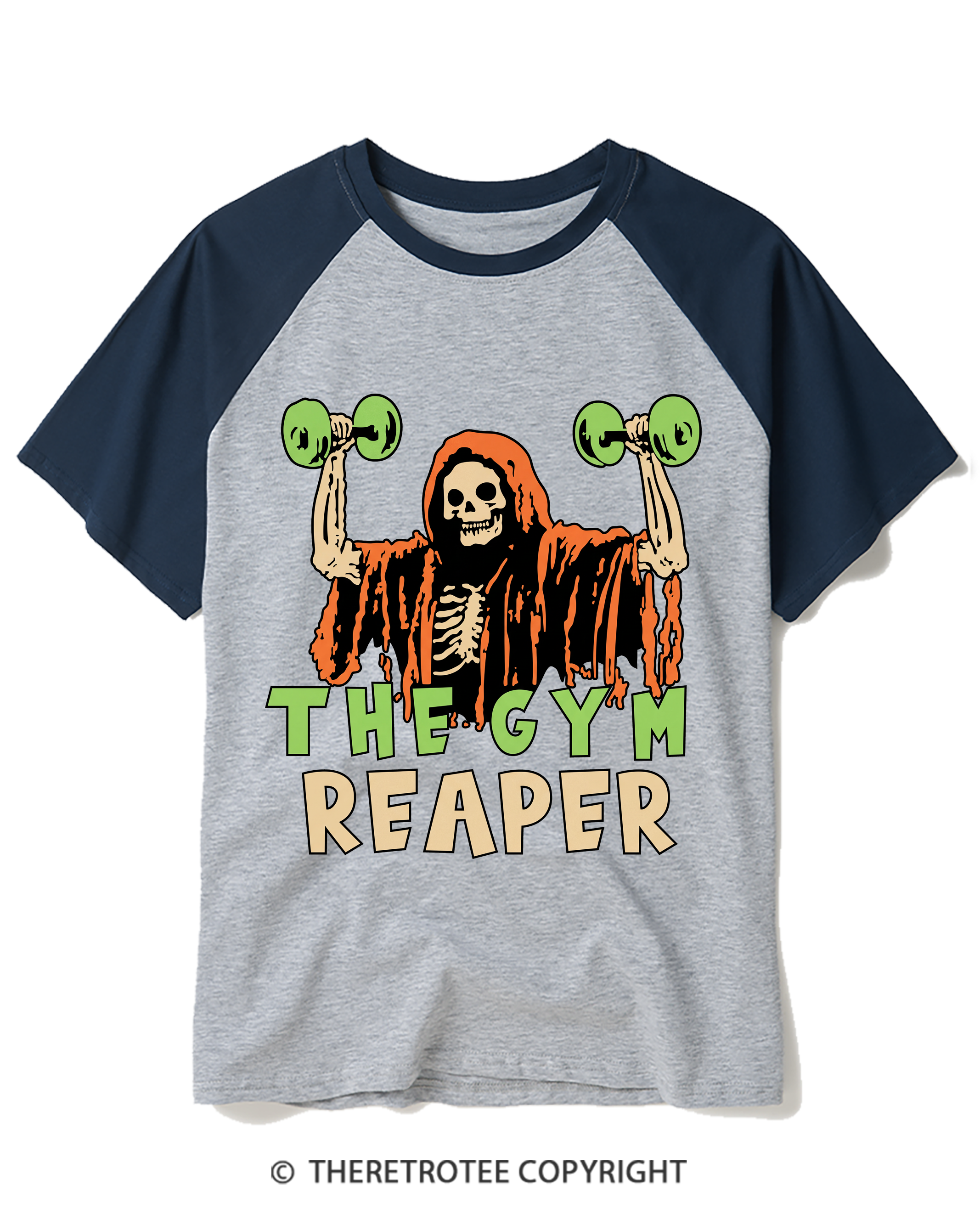TheRetroTee The Gym Reaper 1990s Raglan Baseball T-Shirt