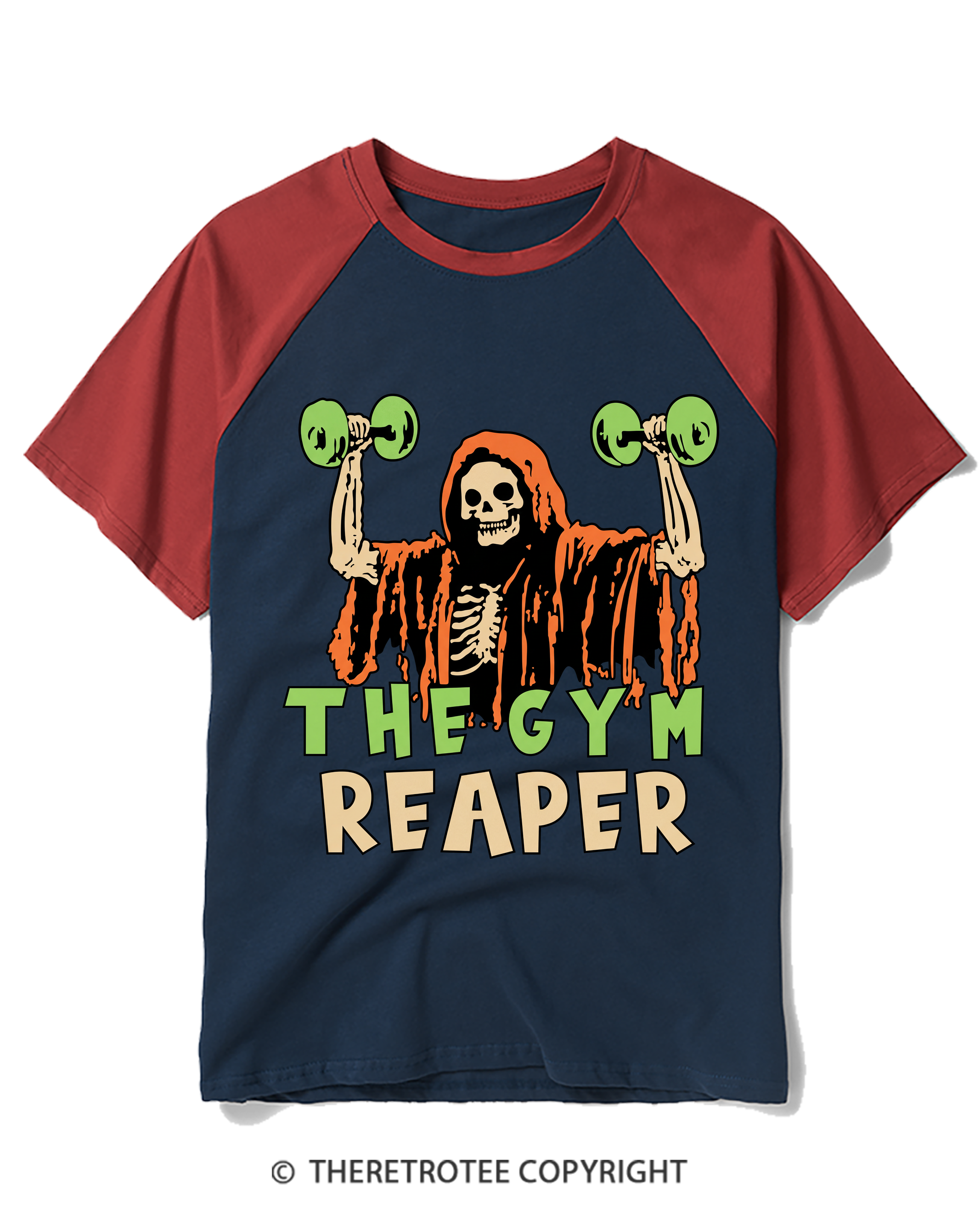 TheRetroTee The Gym Reaper 1990s Raglan Baseball T-Shirt