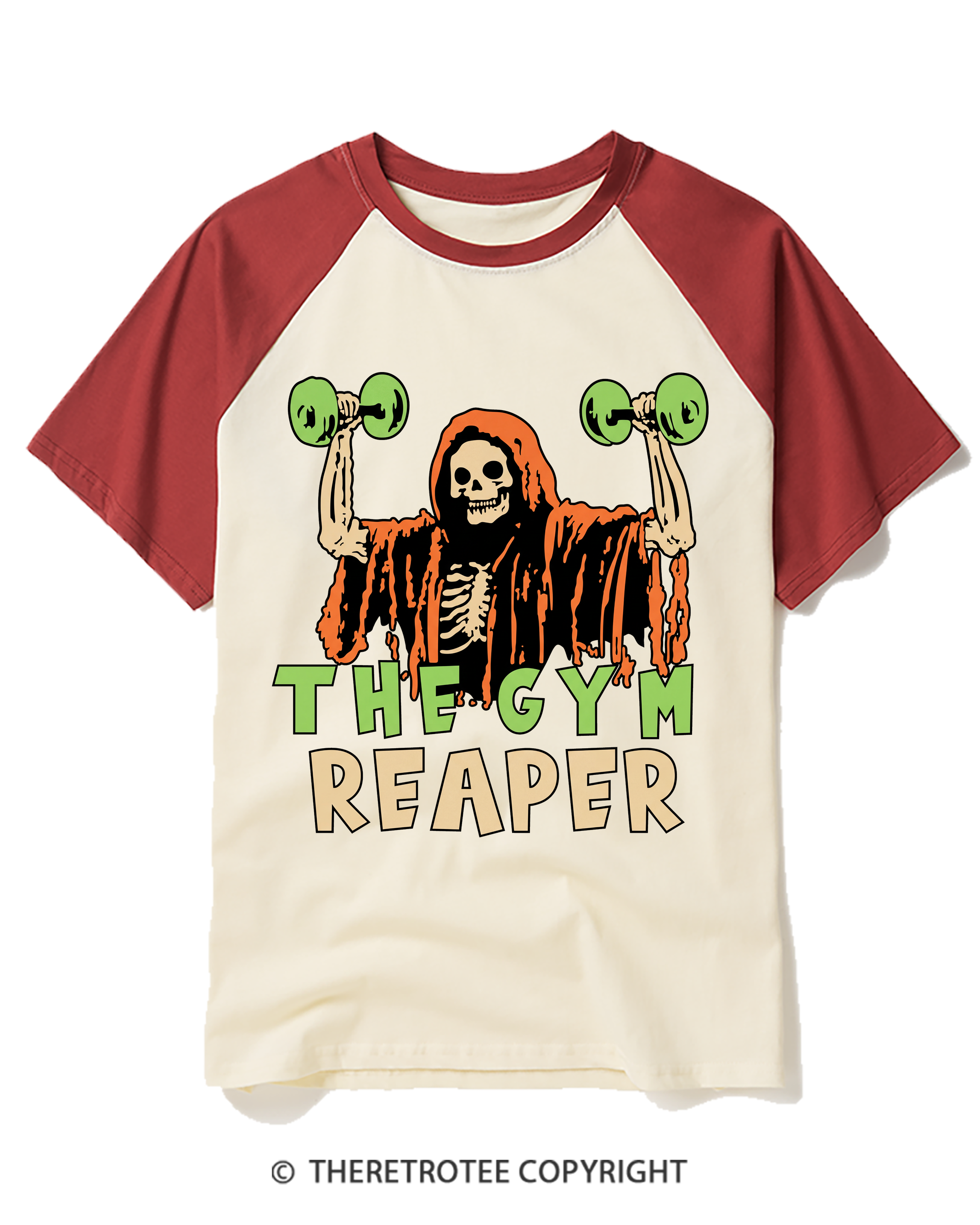 TheRetroTee The Gym Reaper 1990s Raglan Baseball T-Shirt