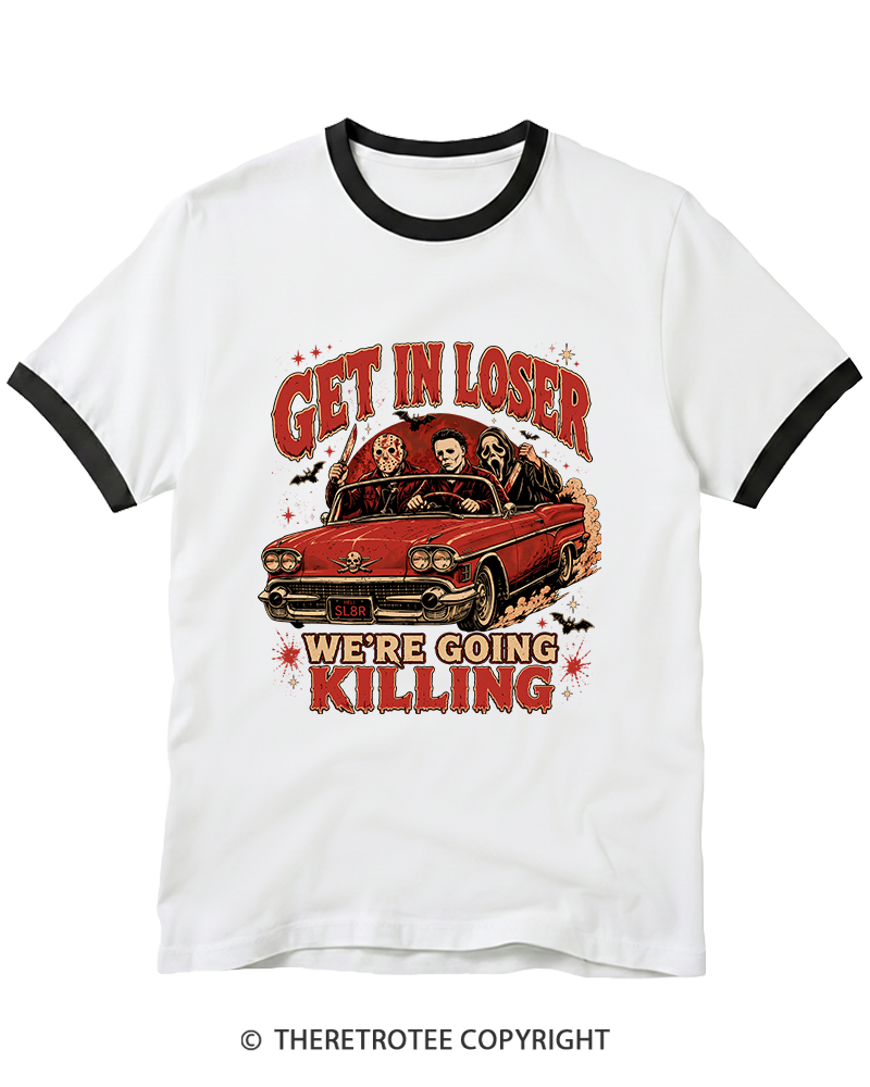 TheRetroTee Get In Loser Halloween 1980s Ringer T-Shirt