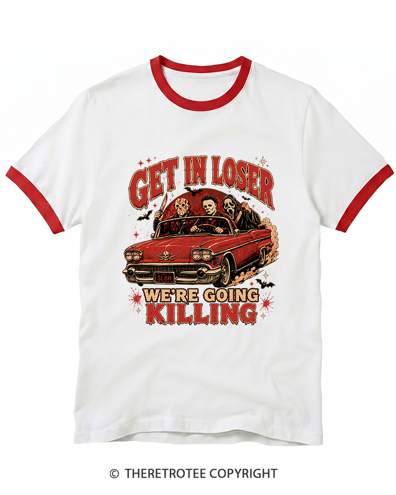 TheRetroTee Get In Loser Halloween 1980s Ringer T-Shirt