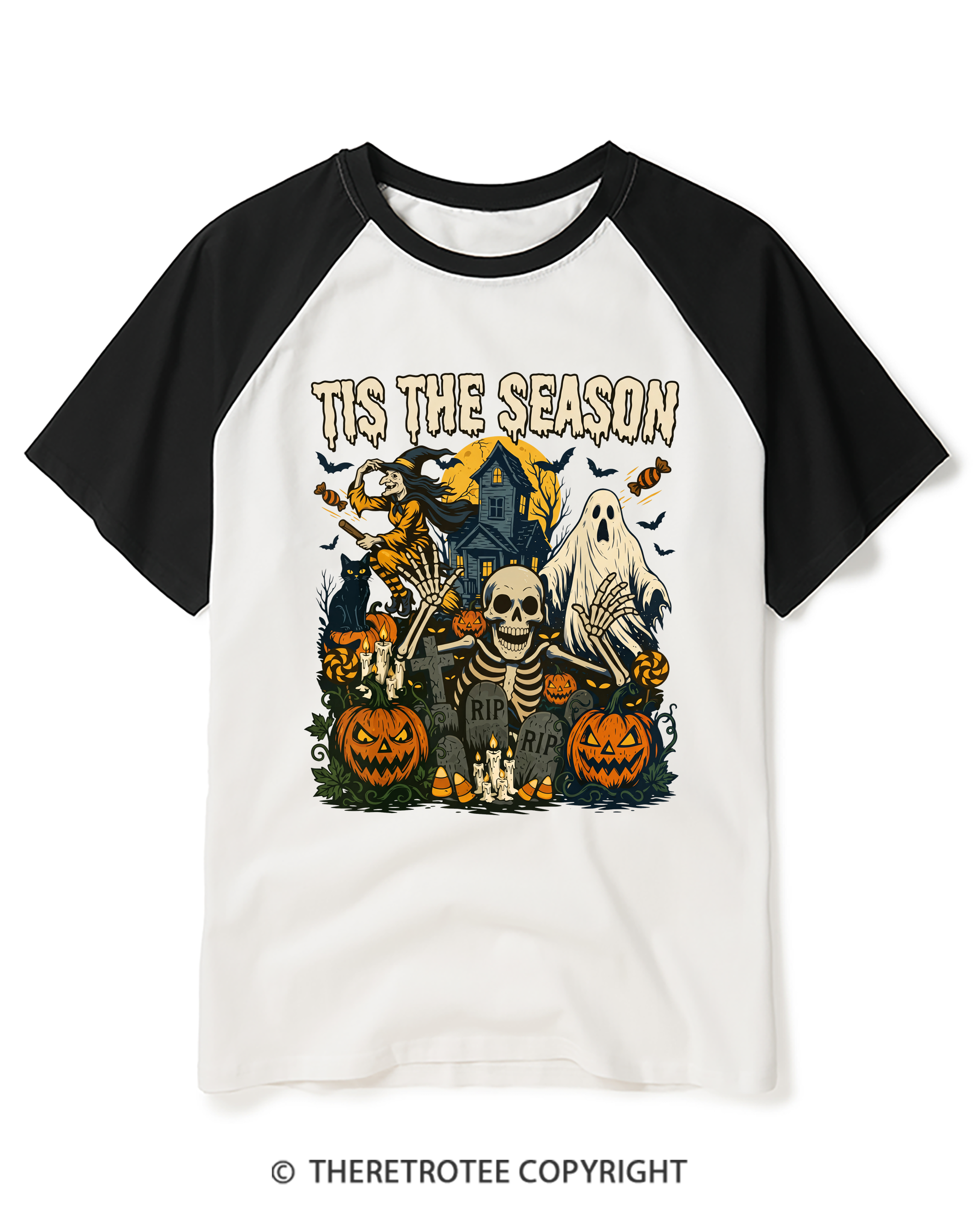 TheRetroTee Tis The Season 1950s Raglan Baseball T-Shirt