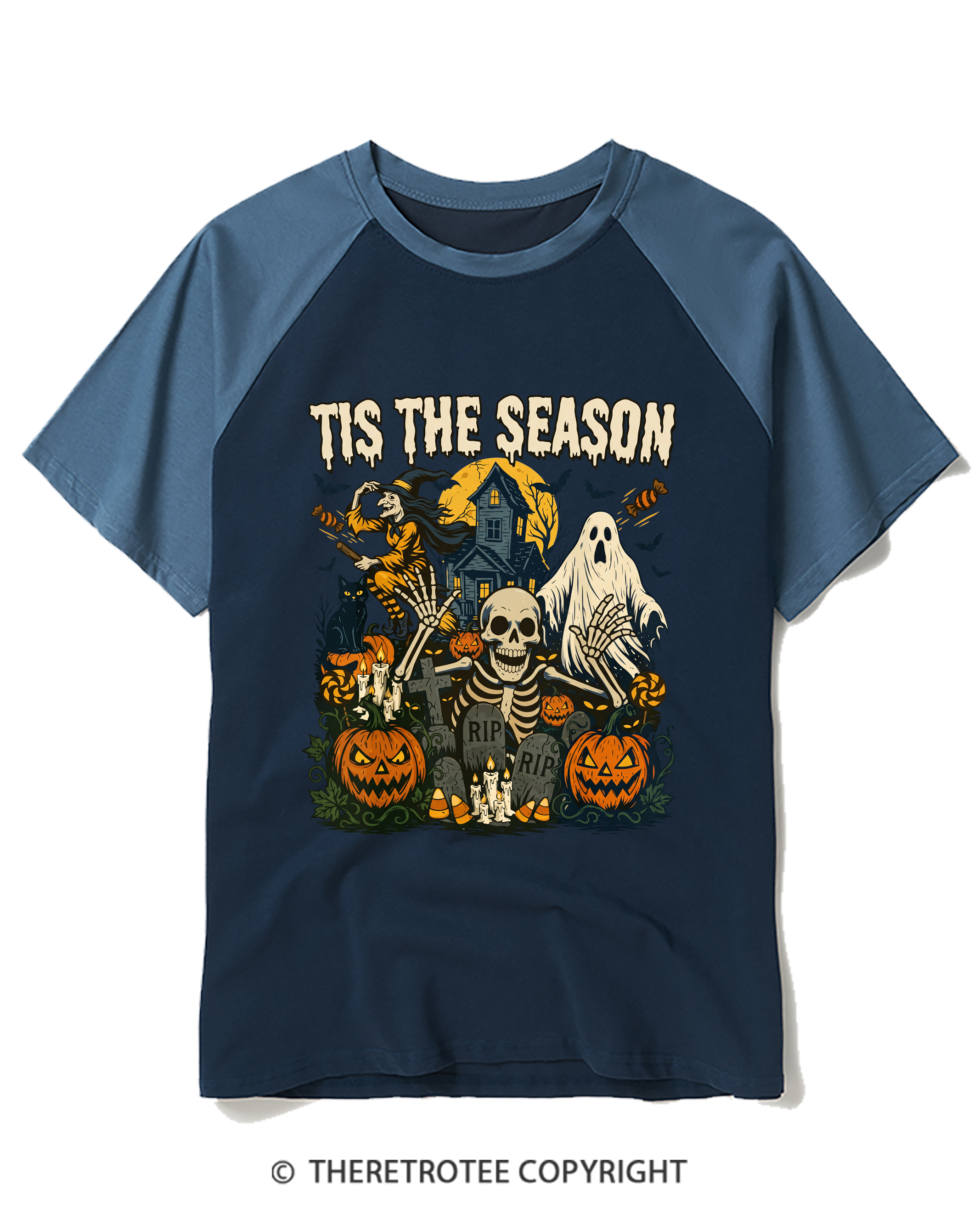 TheRetroTee Tis The Season 1950s Raglan Baseball T-Shirt