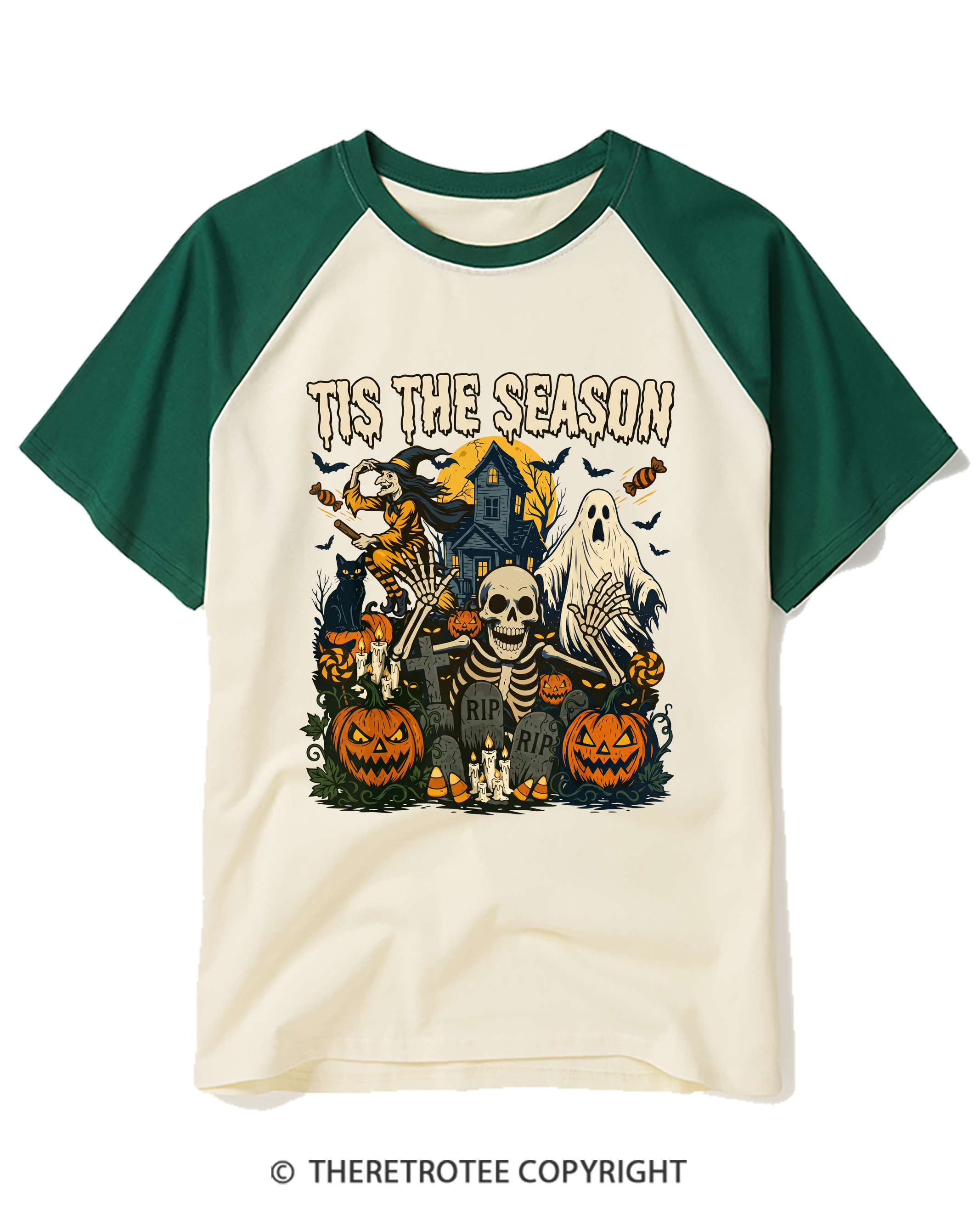 TheRetroTee Tis The Season 1950s Raglan Baseball T-Shirt