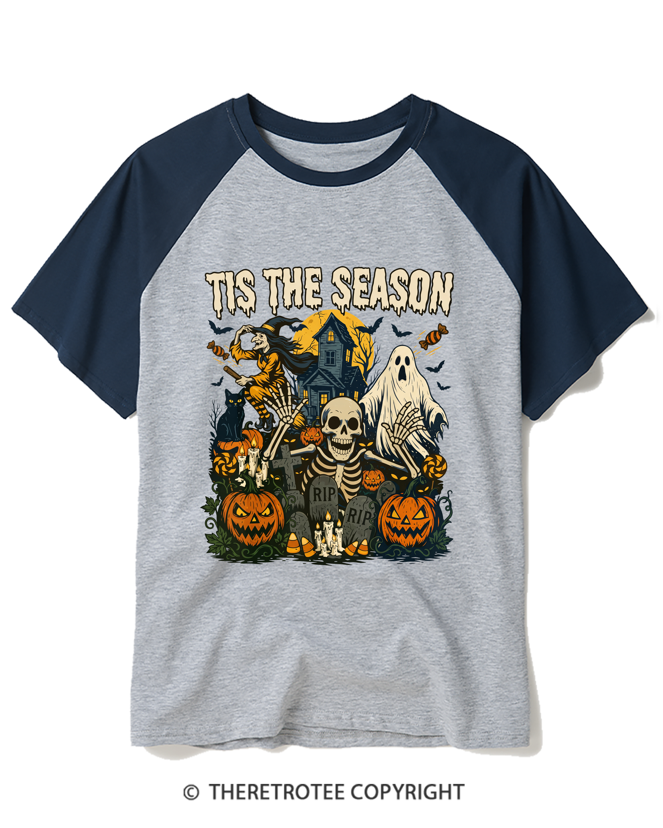TheRetroTee Tis The Season 1950s Raglan Baseball T-Shirt