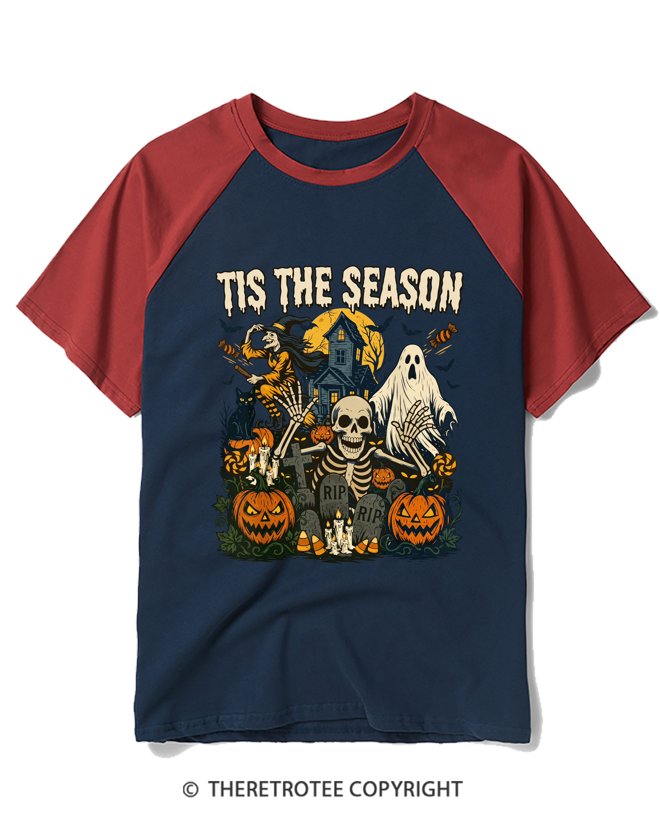 TheRetroTee Tis The Season 1950s Raglan Baseball T-Shirt