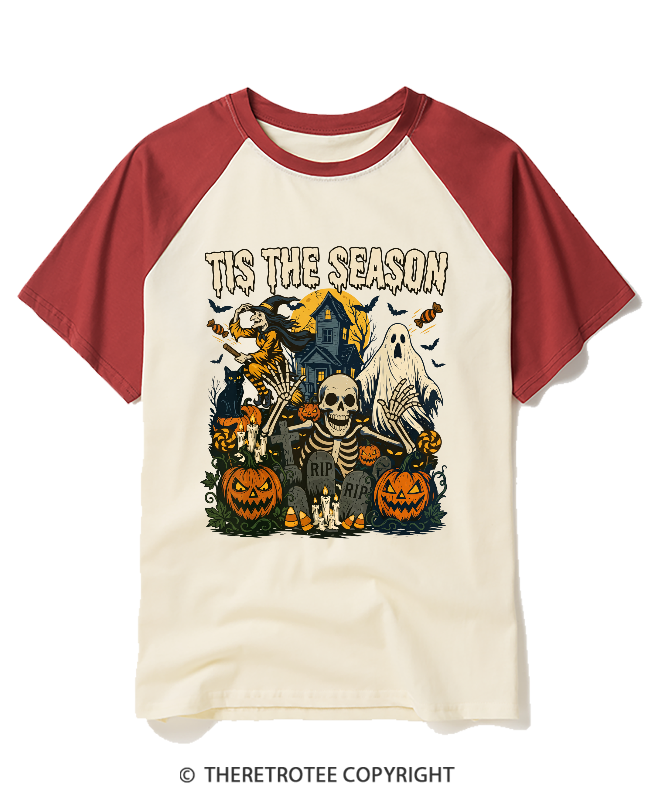 TheRetroTee Tis The Season 1950s Raglan Baseball T-Shirt