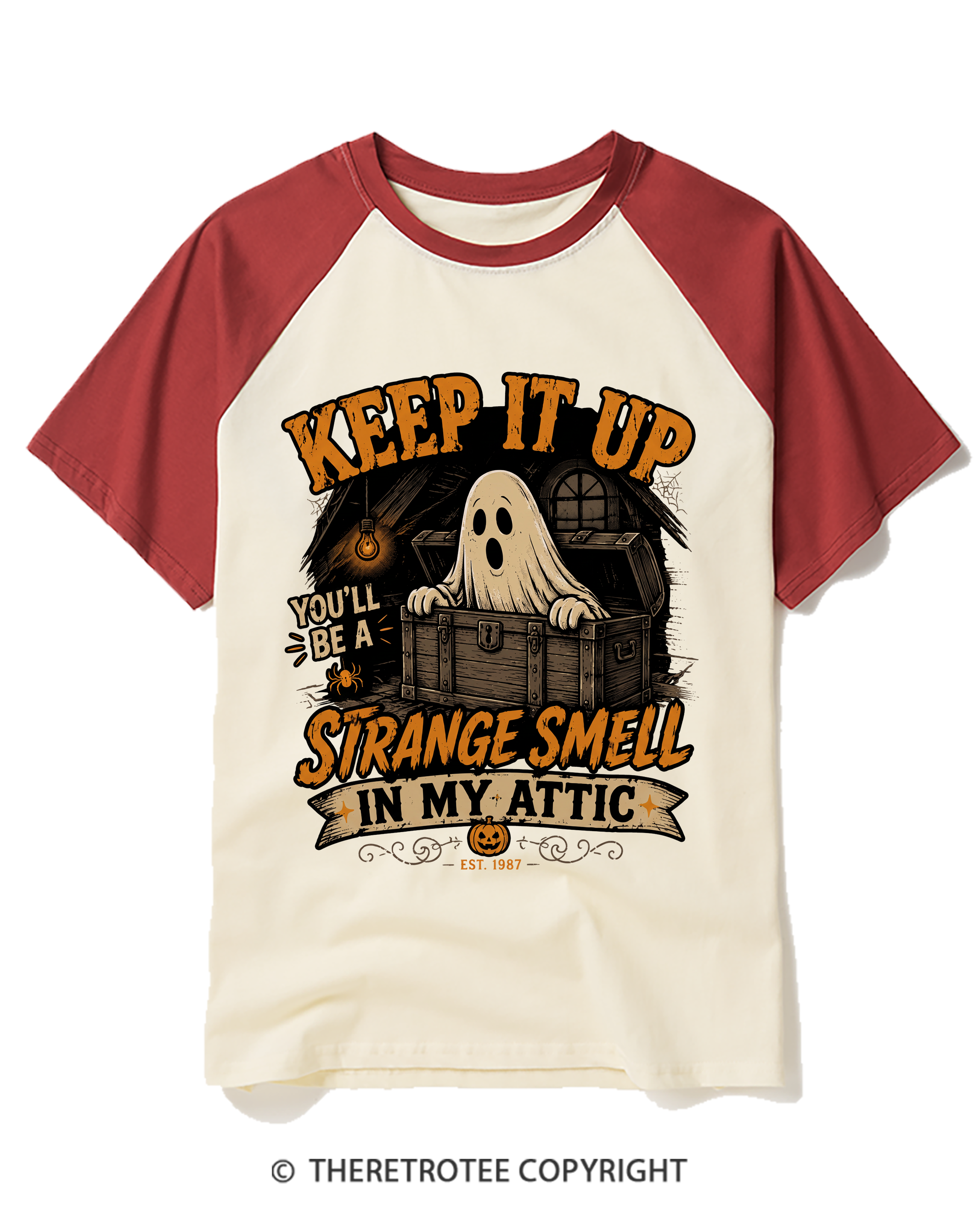 TheRetroTee Keep It Up You’Ll Be A Strange Smell In My Attic 1980s Raglan Baseball T-Shirt