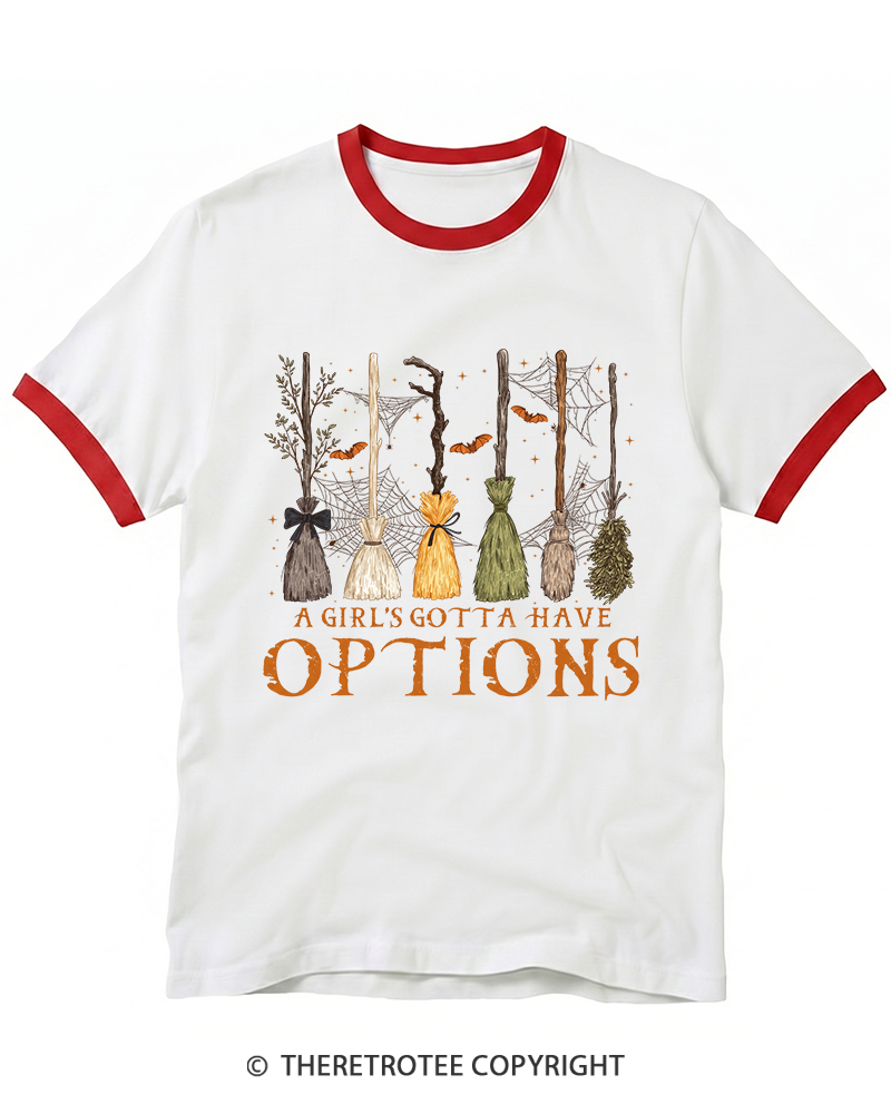 TheRetroTee A Girl Gotta Have Options 1980s Ringer T-Shirt