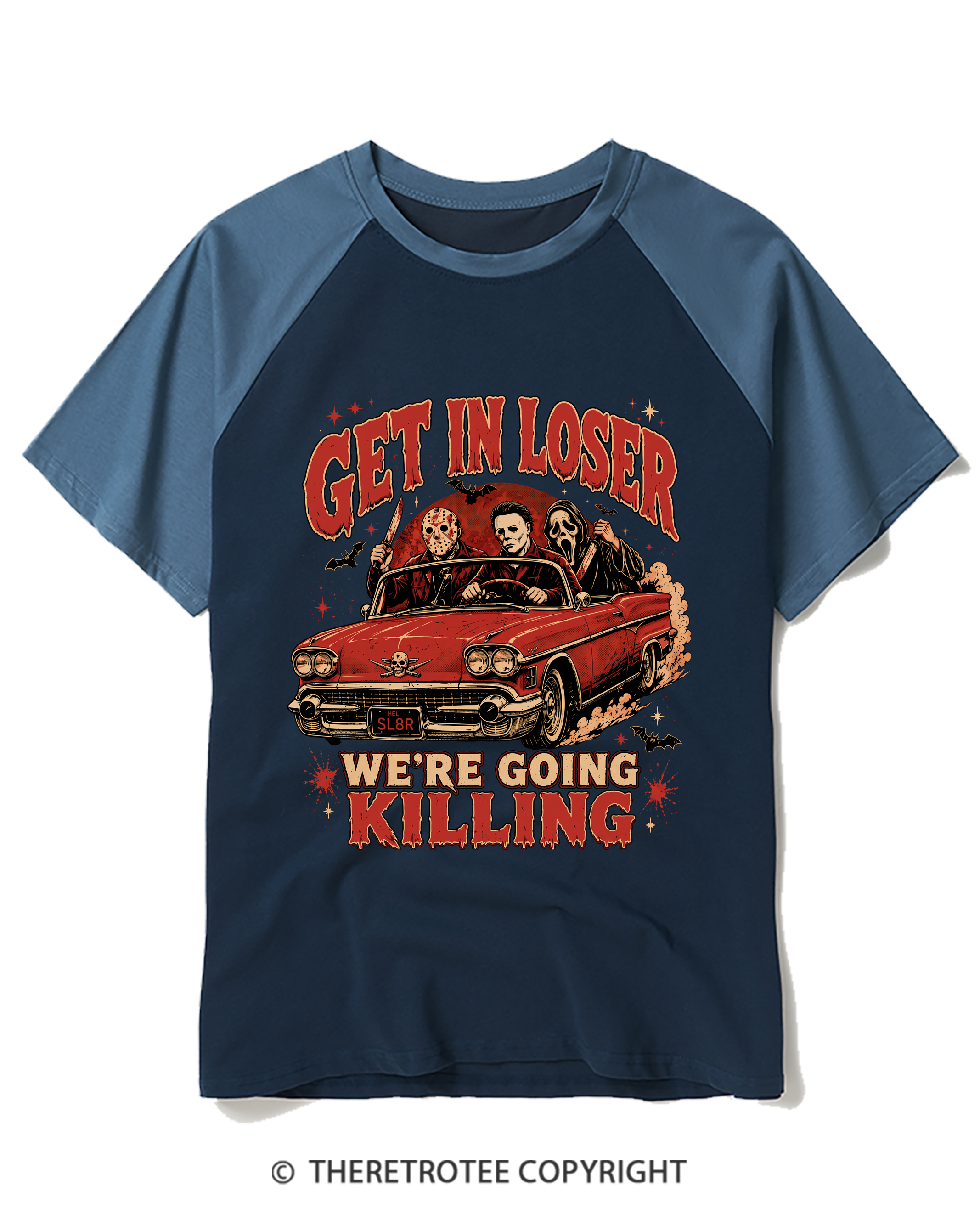 TheRetroTee Get In Loser Halloween 1980s Raglan Baseball T-Shirt