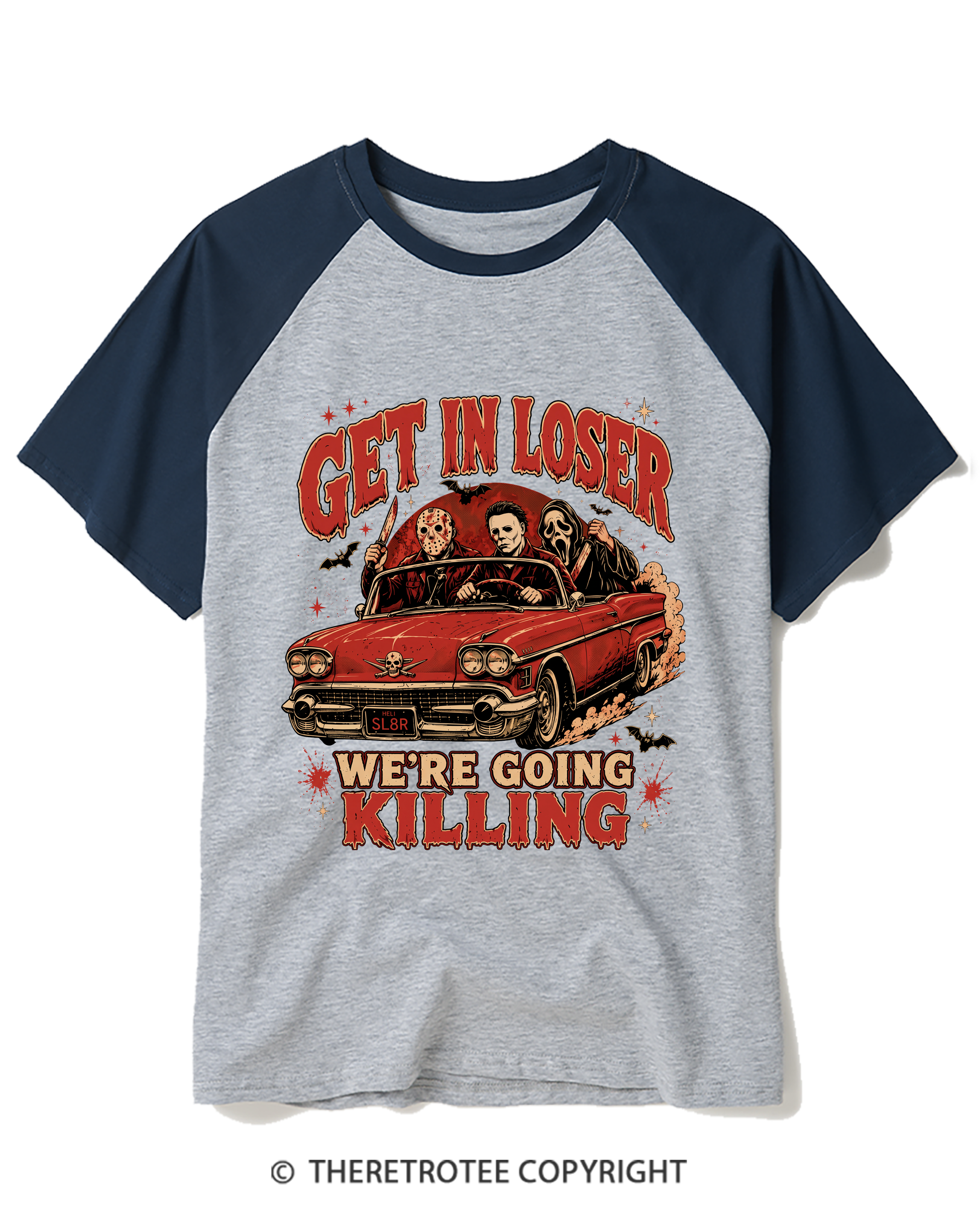 TheRetroTee Get In Loser Halloween 1980s Raglan Baseball T-Shirt