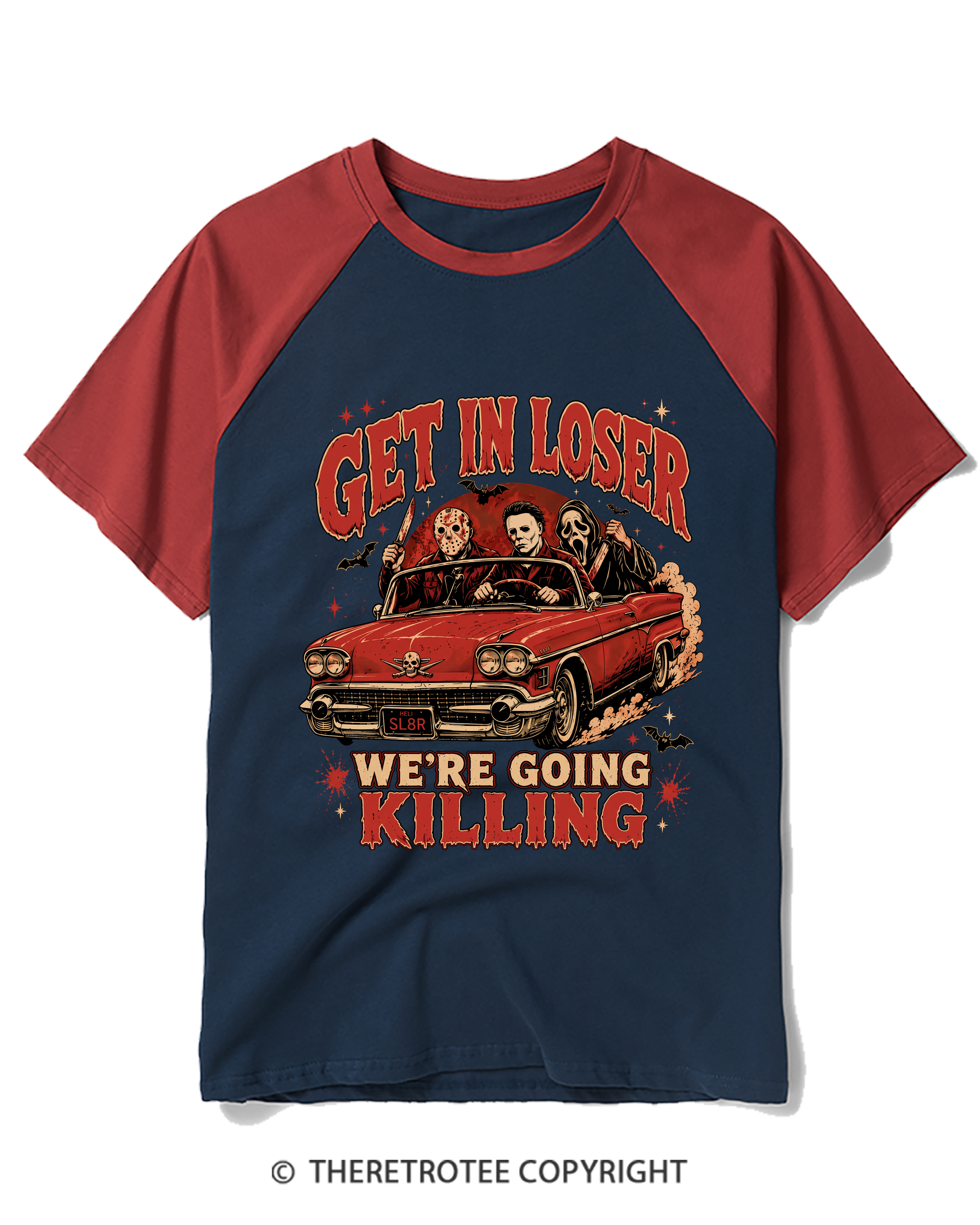 TheRetroTee Get In Loser Halloween 1980s Raglan Baseball T-Shirt
