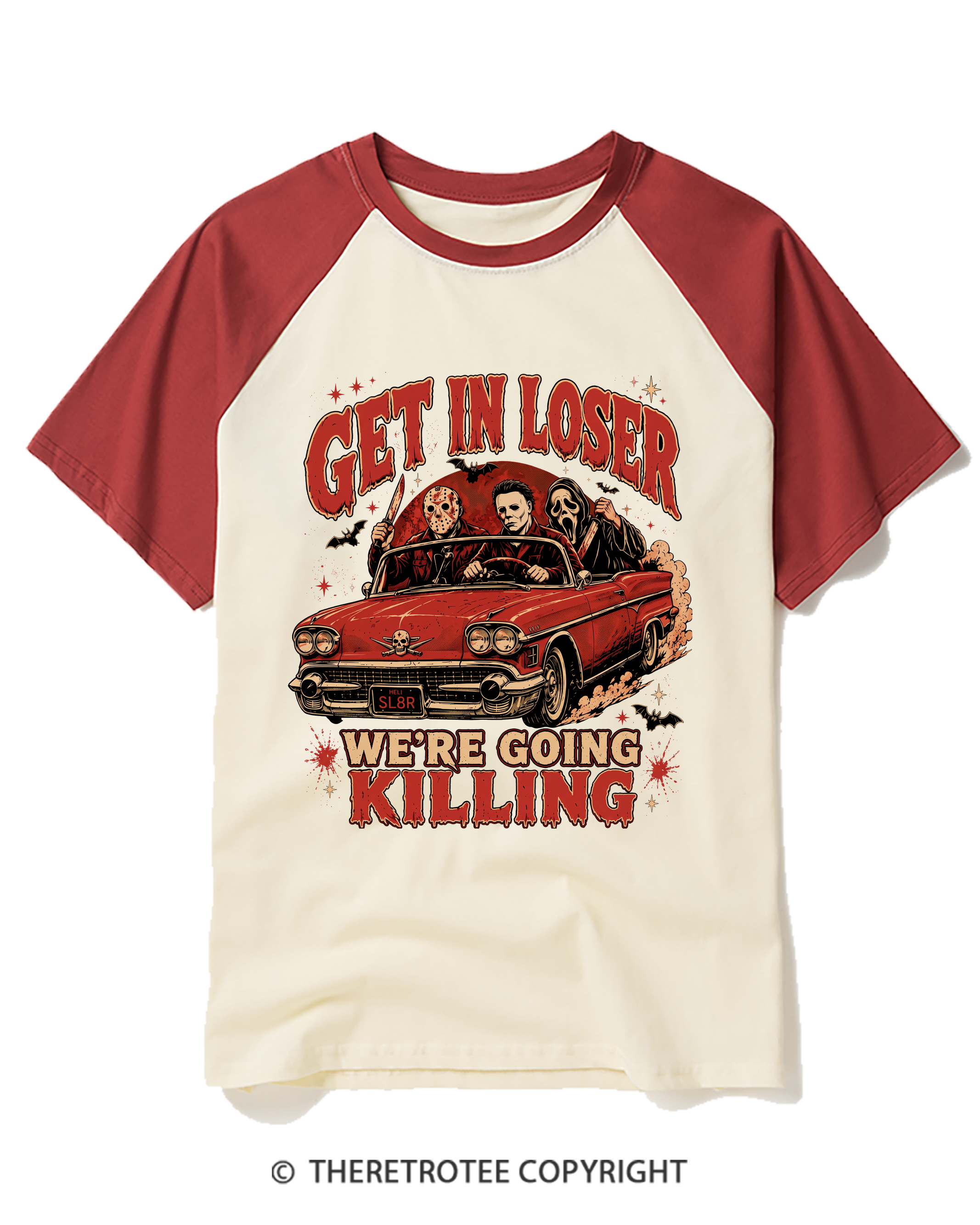 TheRetroTee Get In Loser Halloween 1980s Raglan Baseball T-Shirt