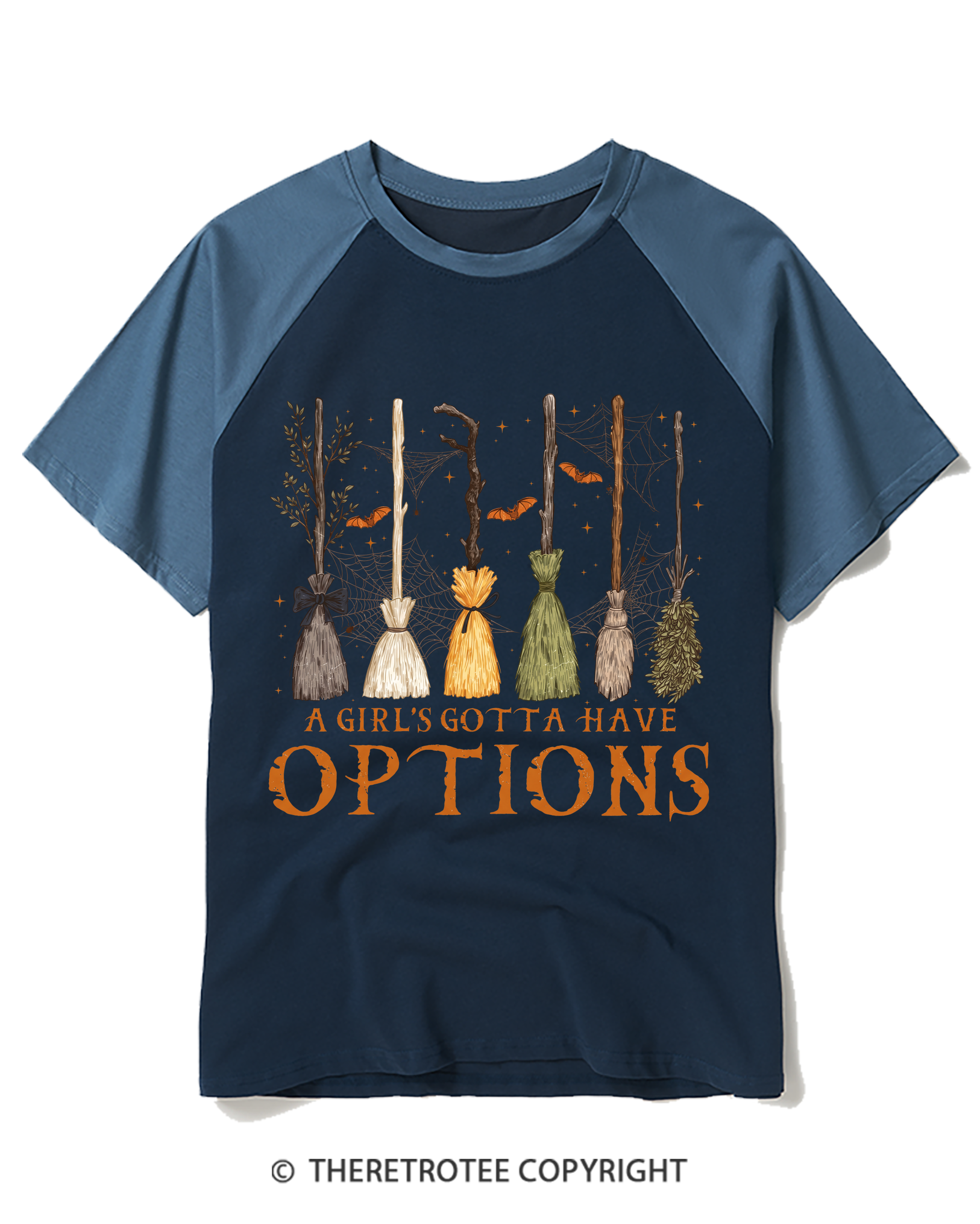 TheRetroTee A Girl Gotta Have Options 1980s Halloween Raglan Baseball T-Shirt