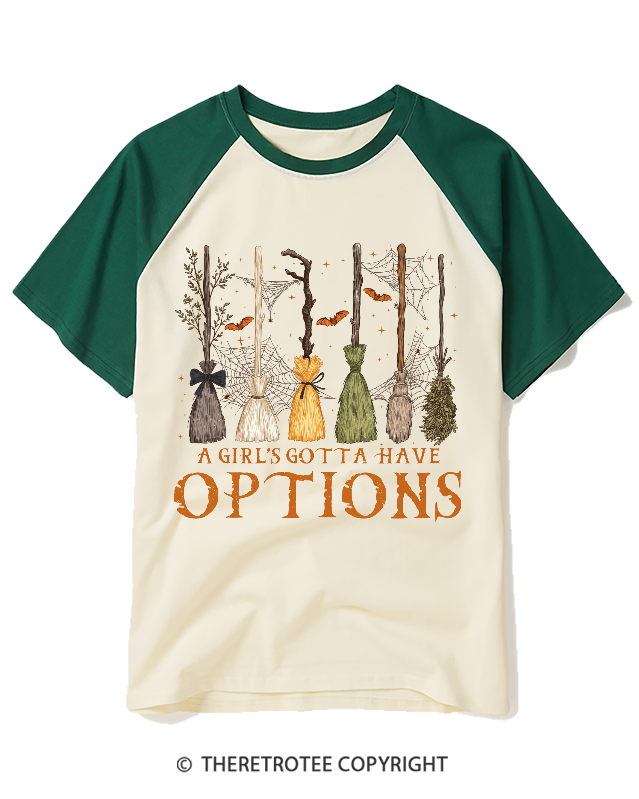TheRetroTee A Girl Gotta Have Options 1980s Halloween Raglan Baseball T-Shirt