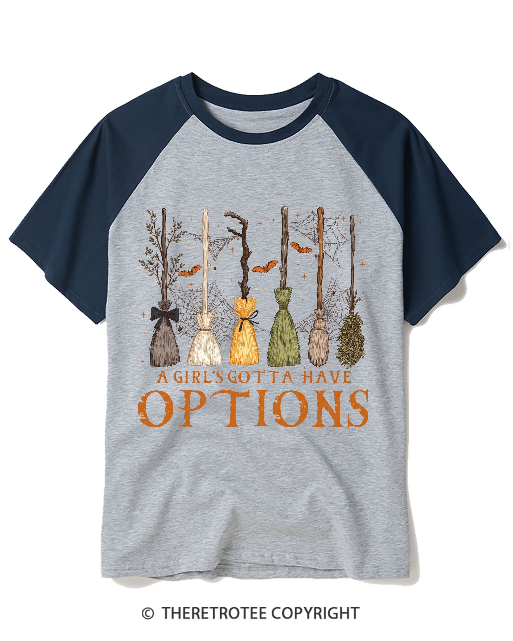 TheRetroTee A Girl Gotta Have Options 1980s Halloween Raglan Baseball T-Shirt