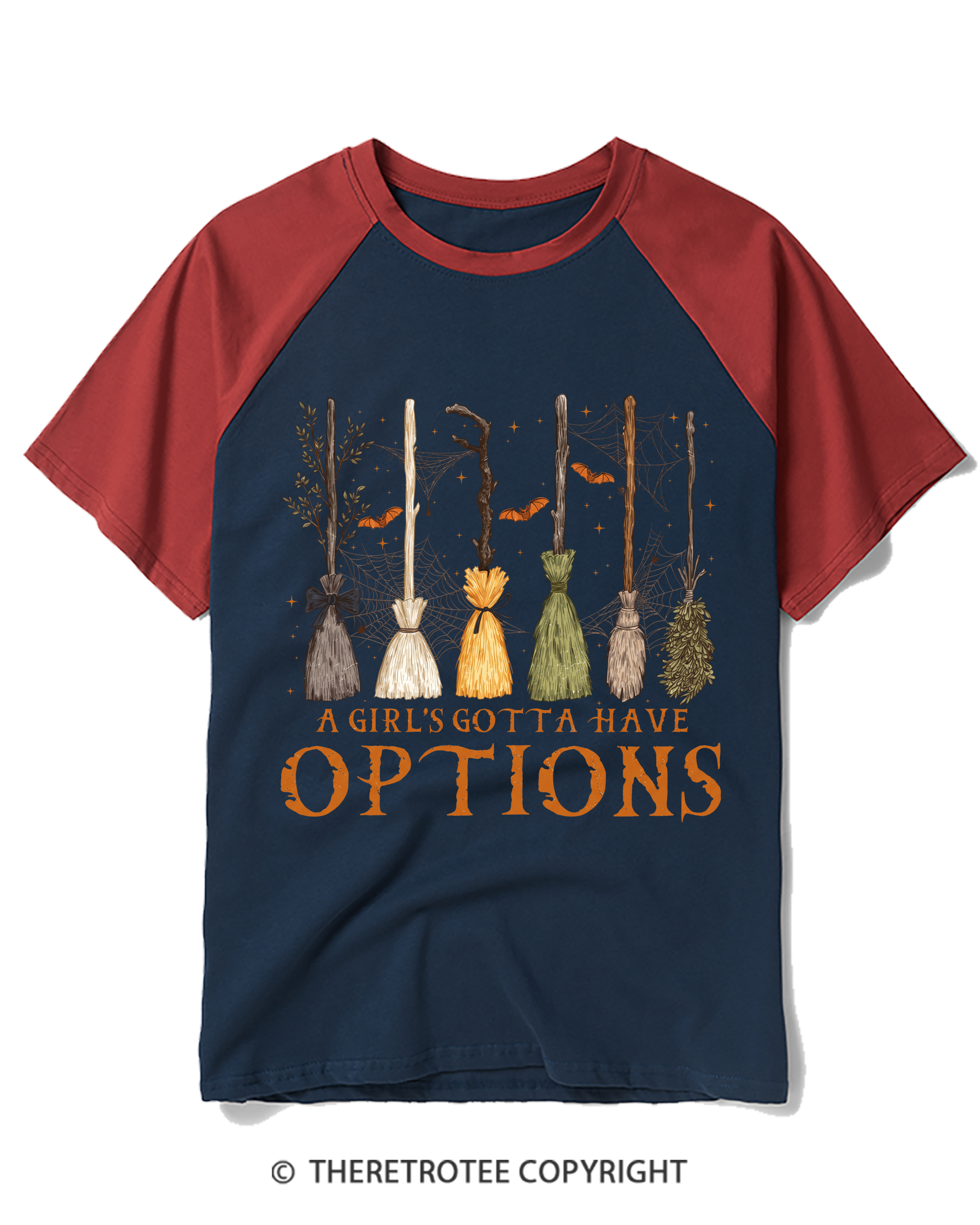TheRetroTee A Girl Gotta Have Options 1980s Halloween Raglan Baseball T-Shirt