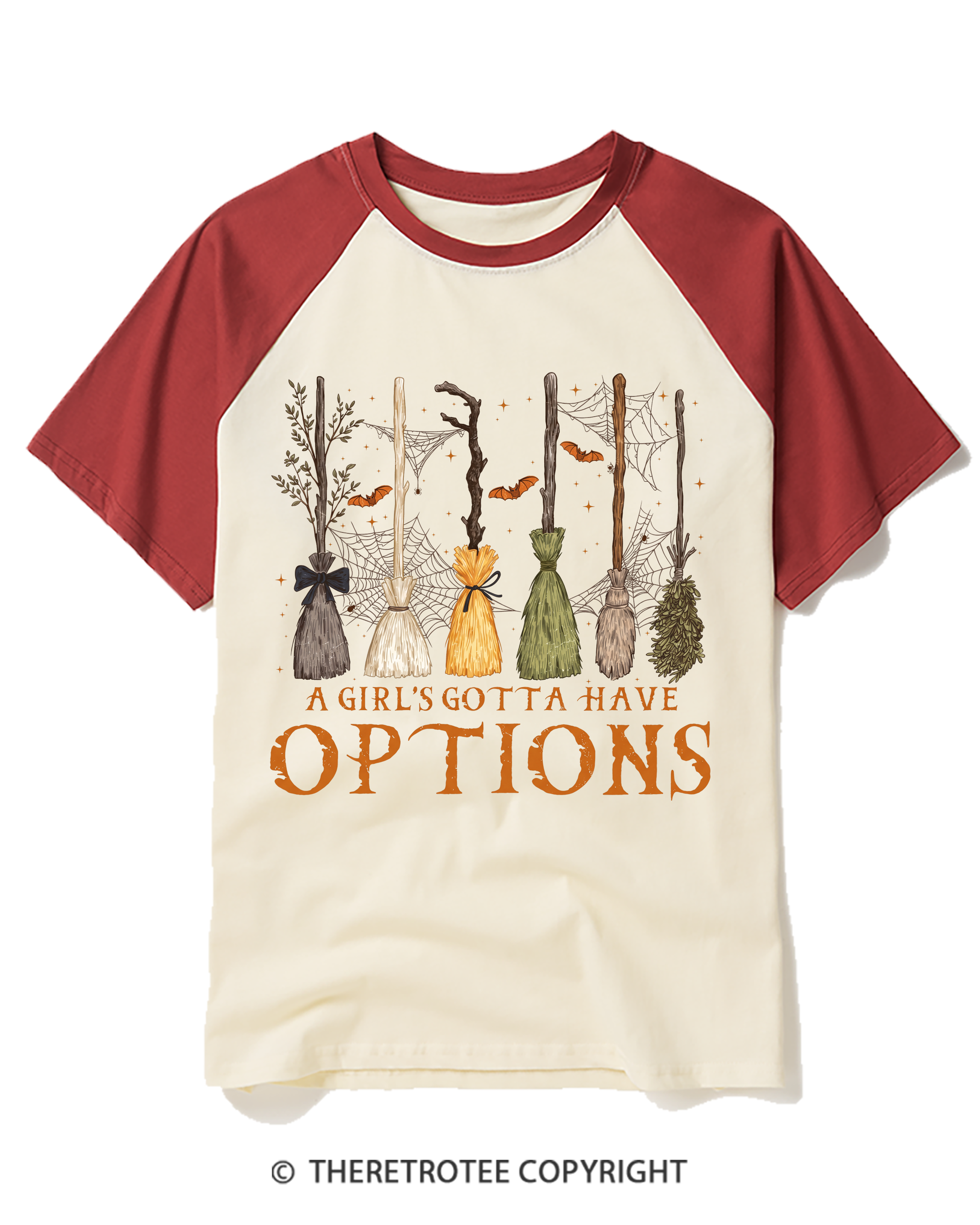 TheRetroTee A Girl Gotta Have Options 1980s Halloween Raglan Baseball T-Shirt
