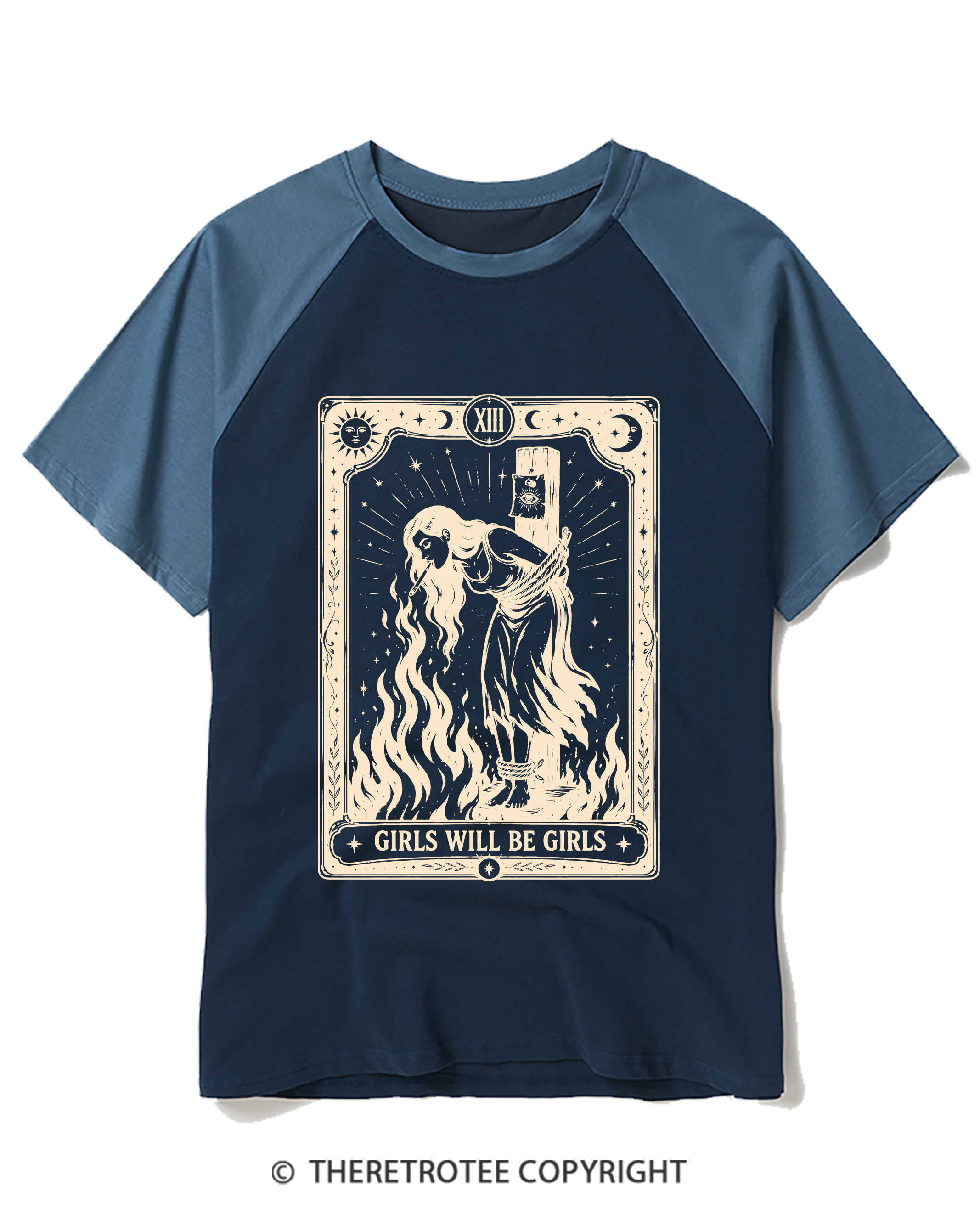 TheRetroTee Girls Will Be Girls Witch With Sigarete 1960s Raglan Baseball T-Shirt
