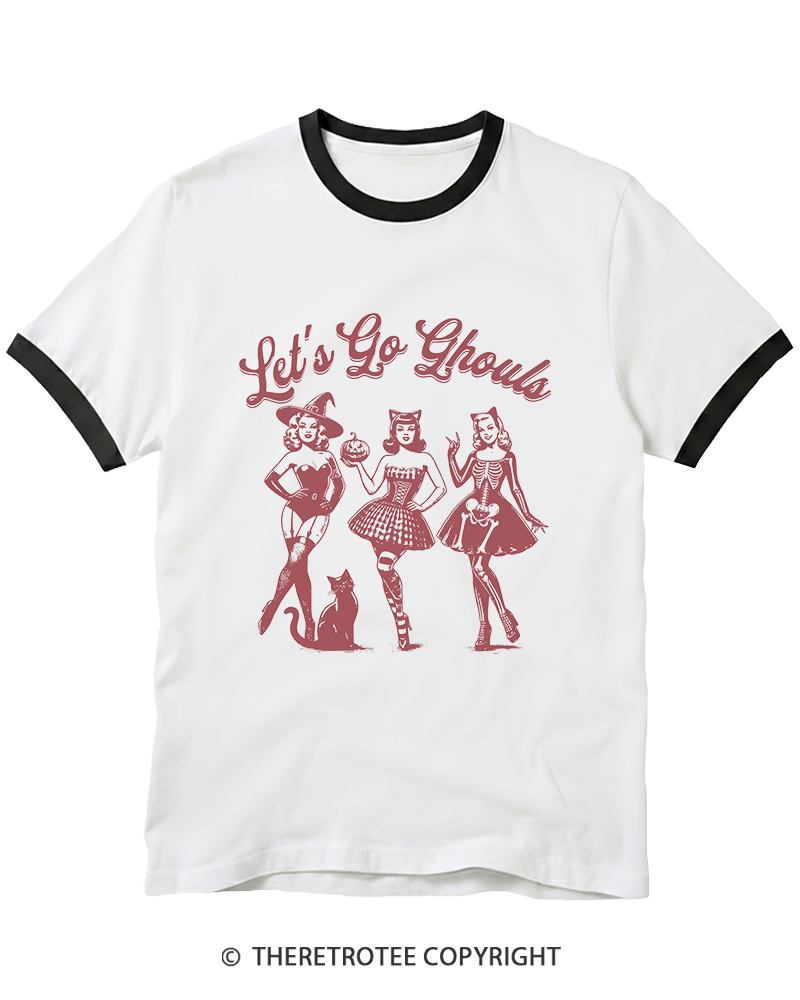 TheRetroTee Let’S Go Ghouls 1920s Ringer T-Shirt