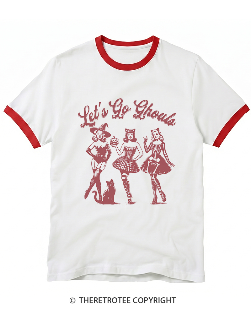 TheRetroTee Let’S Go Ghouls 1920s Ringer T-Shirt
