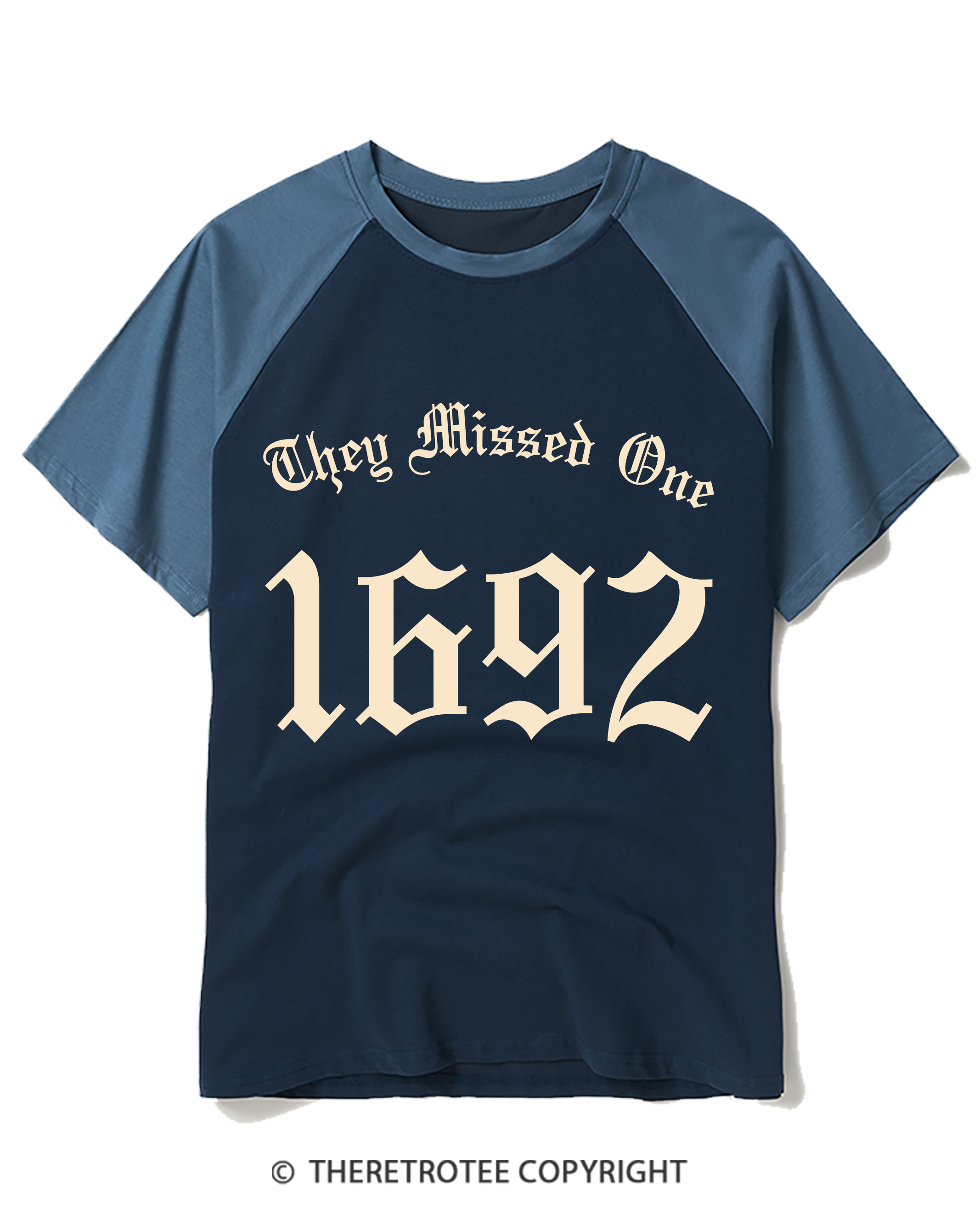 TheRetroTee Salem Witch Shirt 1692 They Missed One 1950s Raglan Baseball T-Shirt