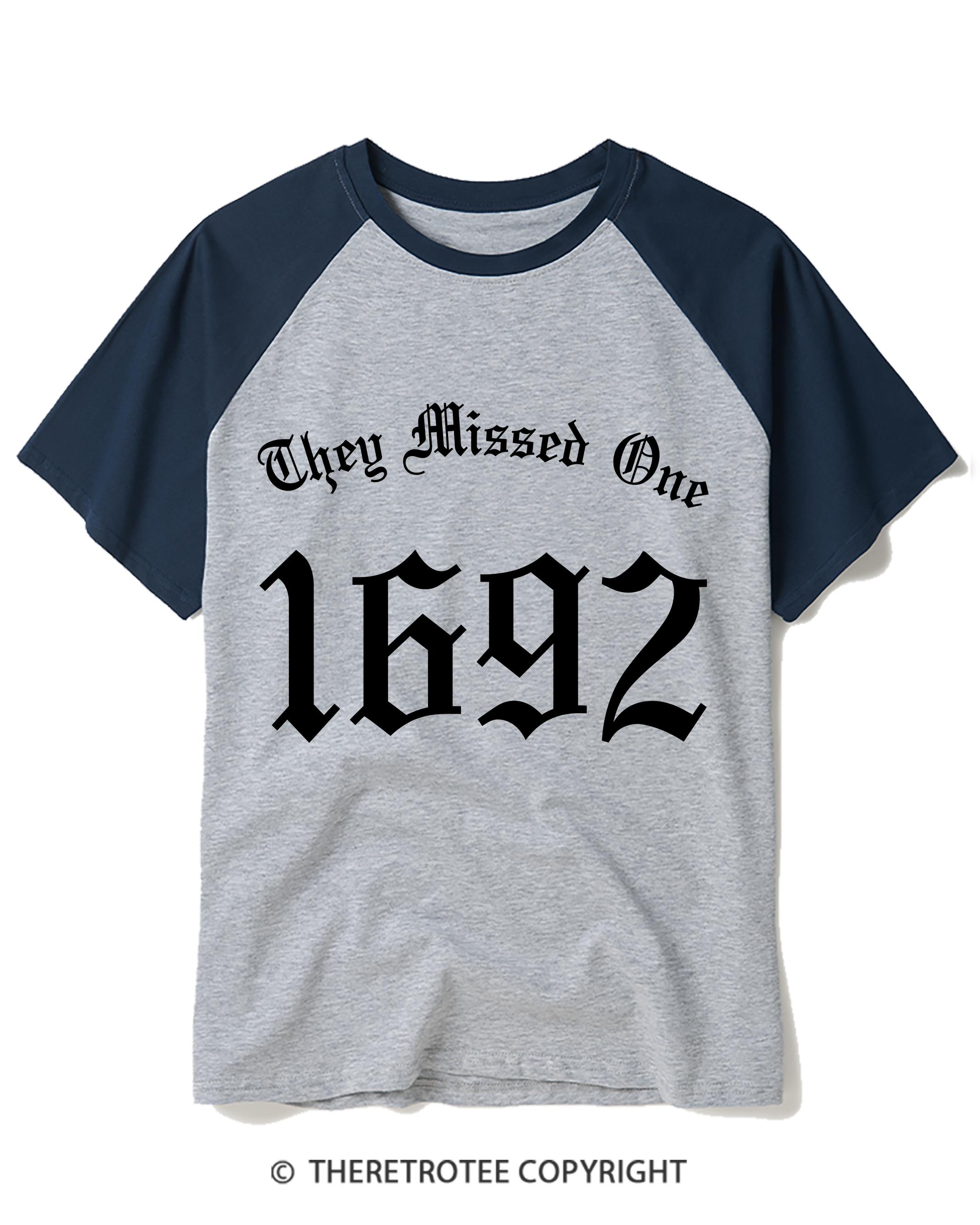 TheRetroTee Salem Witch Shirt 1692 They Missed One 1950s Raglan Baseball T-Shirt