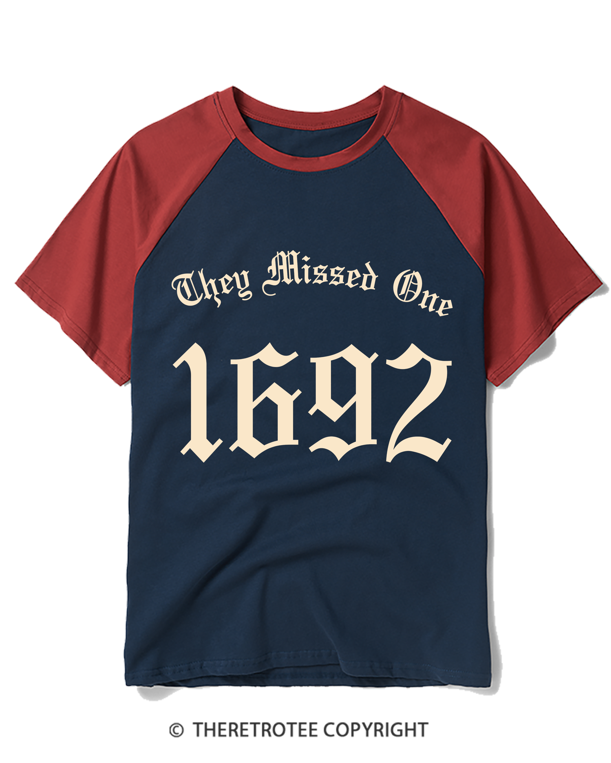 TheRetroTee Salem Witch Shirt 1692 They Missed One 1950s Raglan Baseball T-Shirt