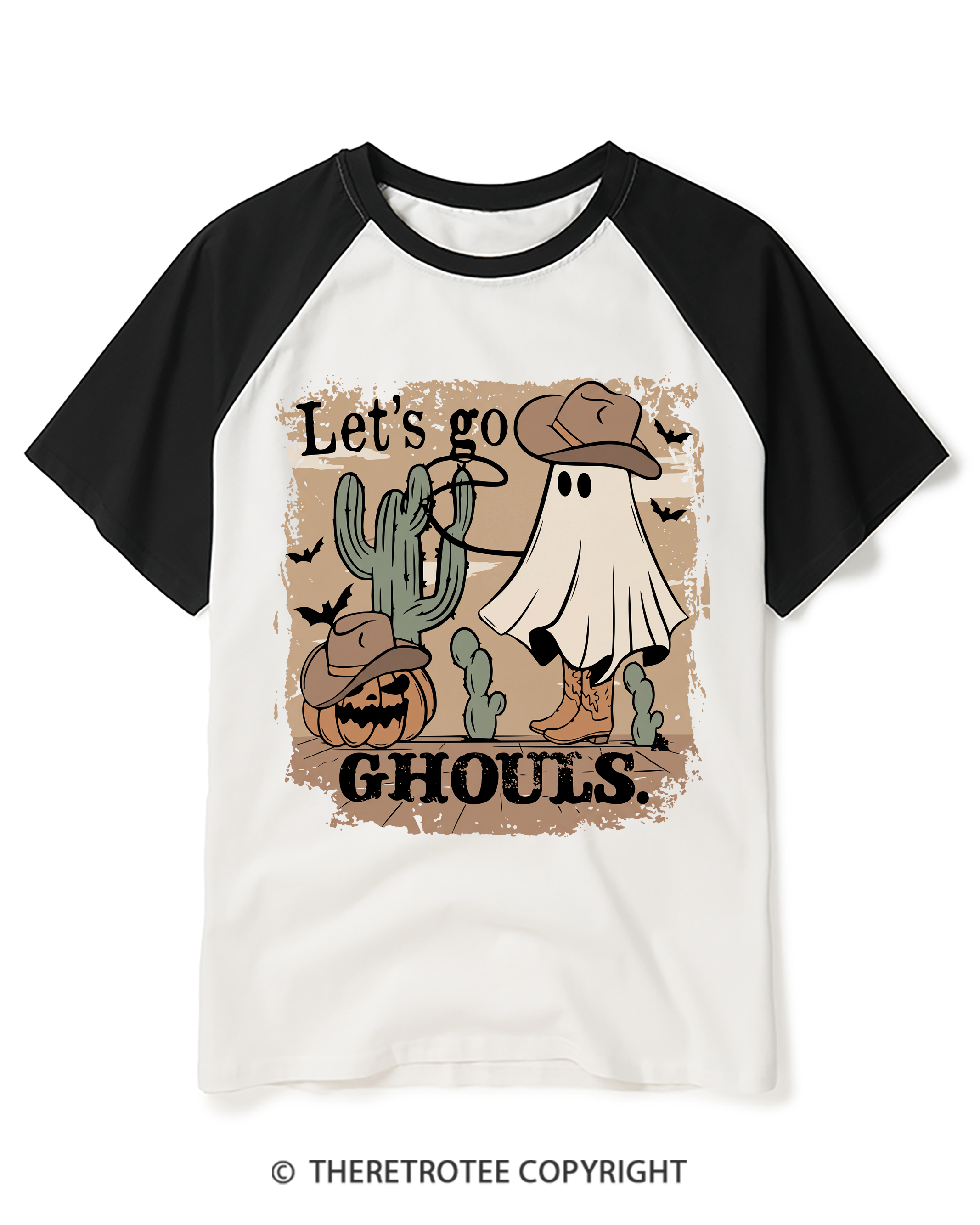 TheRetroTee Let’S Go Ghouls 1990s Raglan Baseball T-Shirt