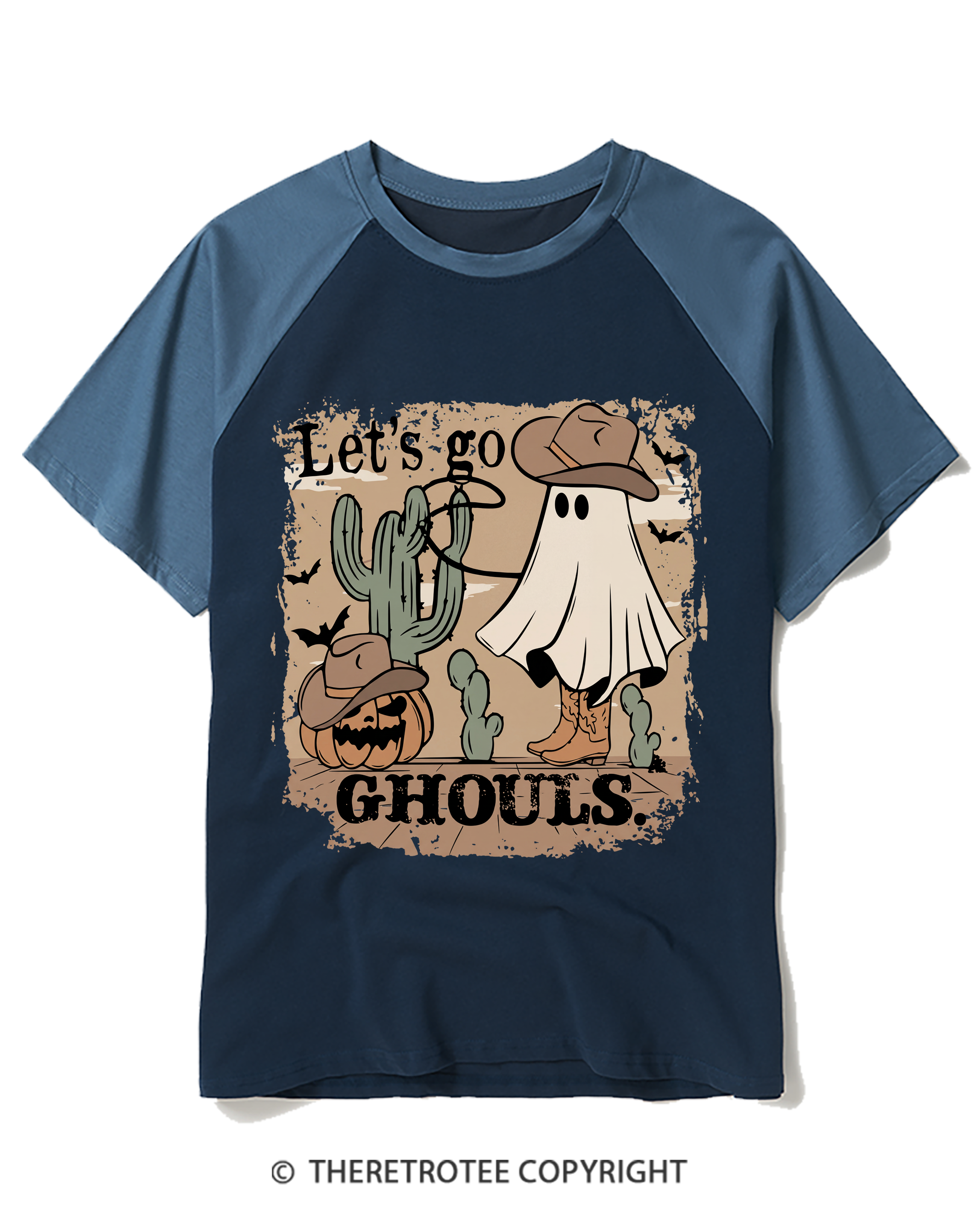 TheRetroTee Let’S Go Ghouls 1990s Raglan Baseball T-Shirt