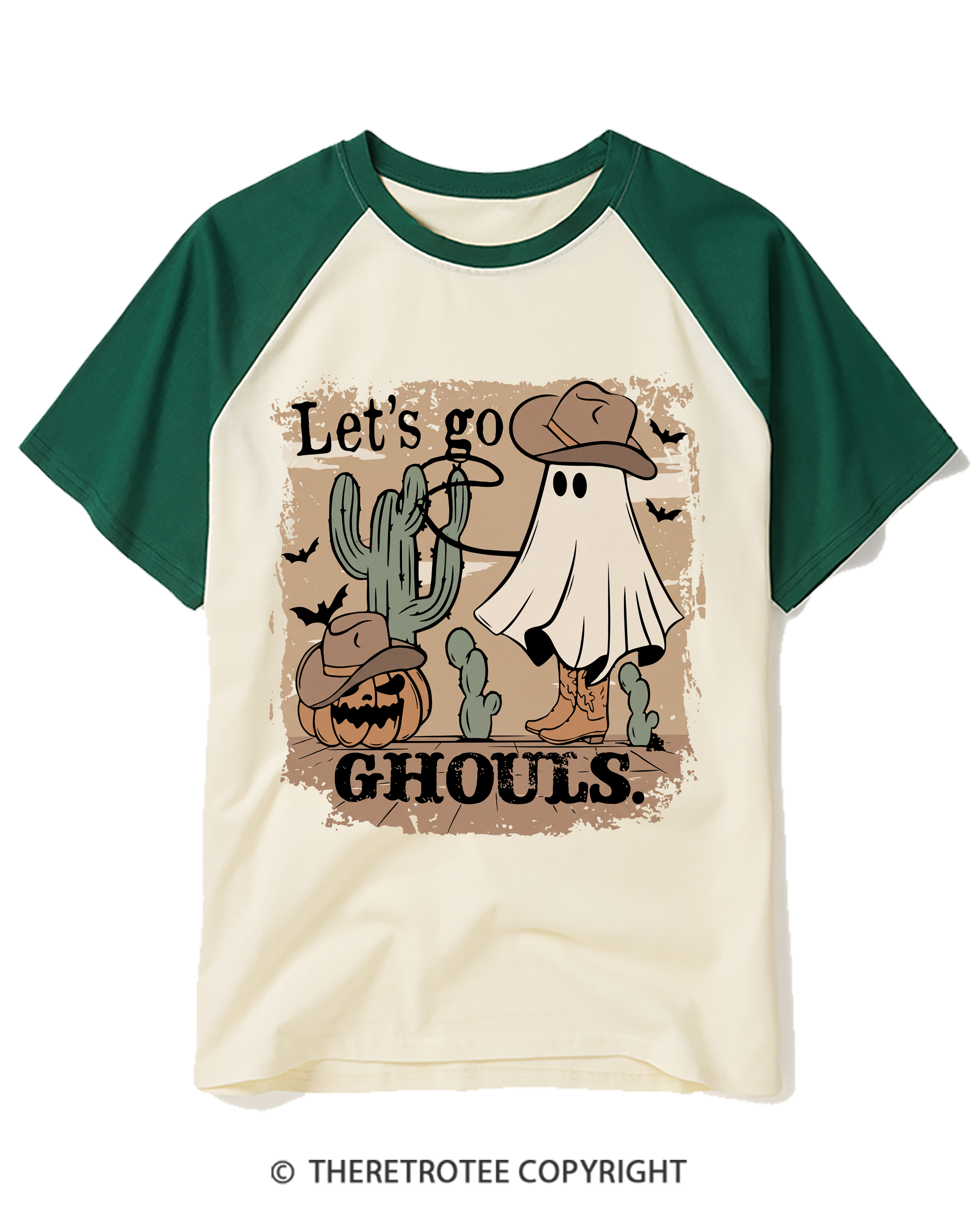 TheRetroTee Let’S Go Ghouls 1990s Raglan Baseball T-Shirt