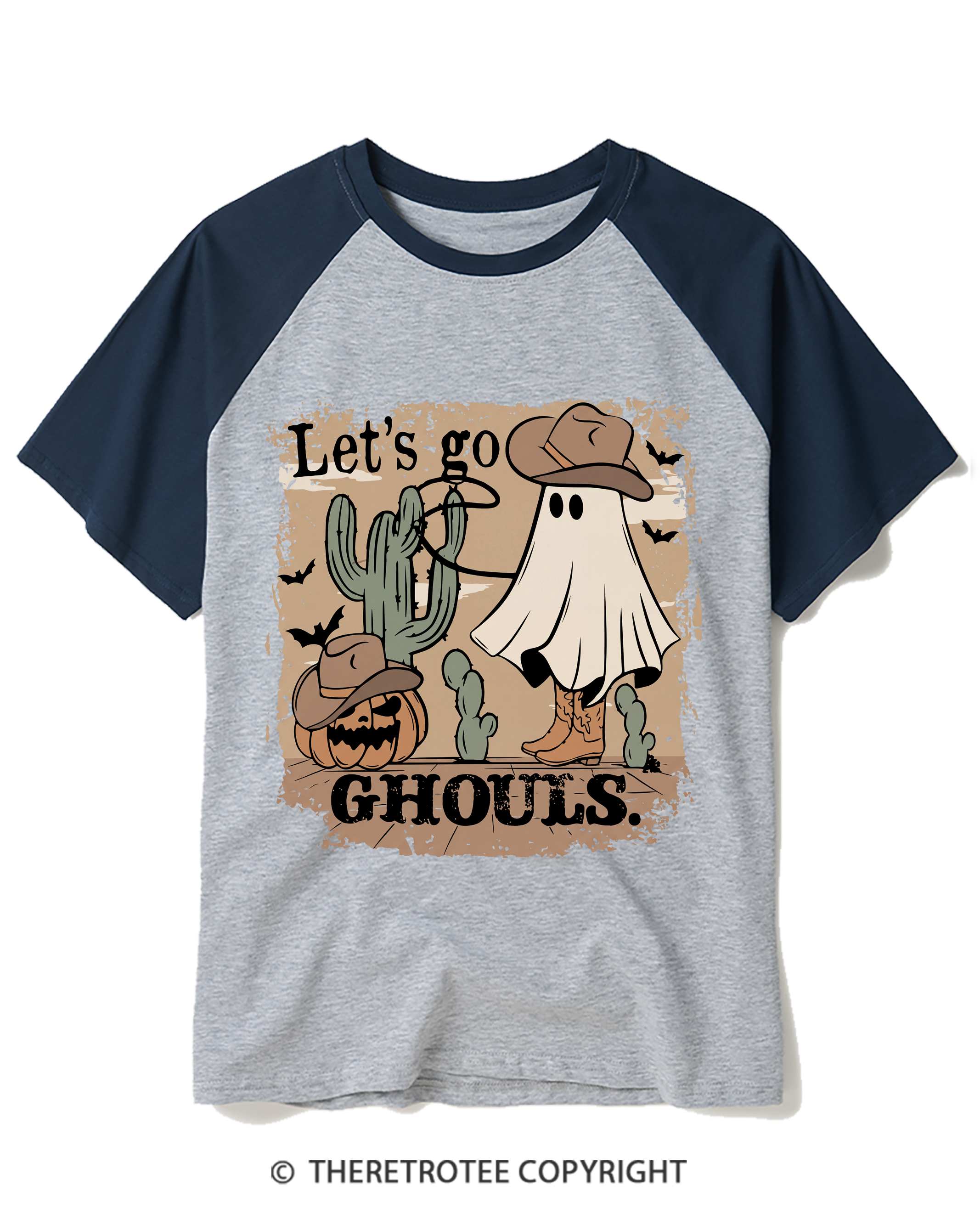 TheRetroTee Let’S Go Ghouls 1990s Raglan Baseball T-Shirt