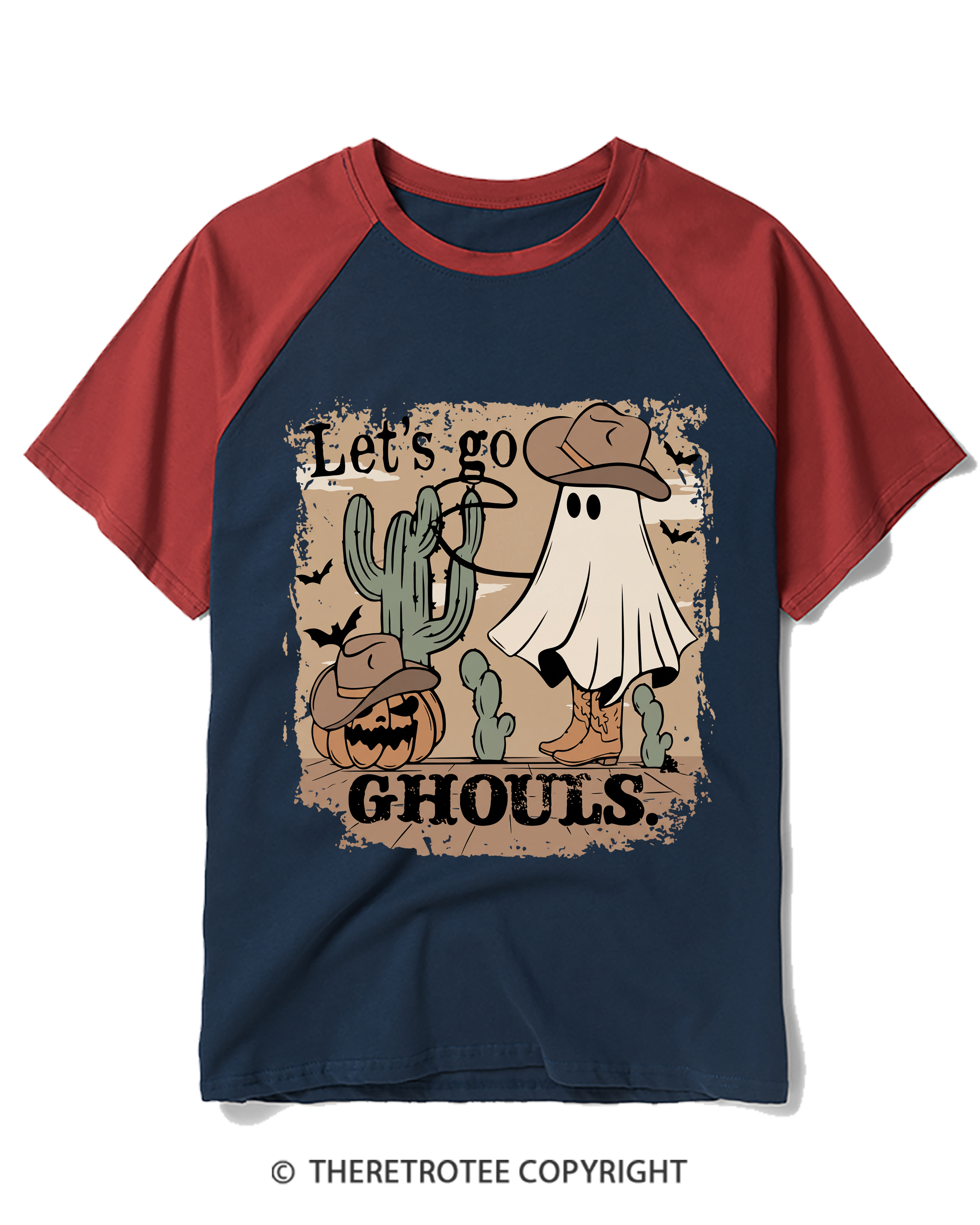 TheRetroTee Let’S Go Ghouls 1990s Raglan Baseball T-Shirt
