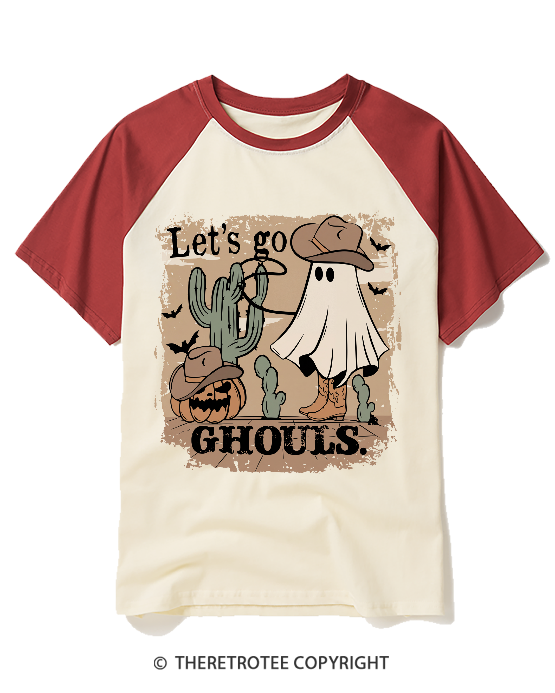 TheRetroTee Let’S Go Ghouls 1990s Raglan Baseball T-Shirt