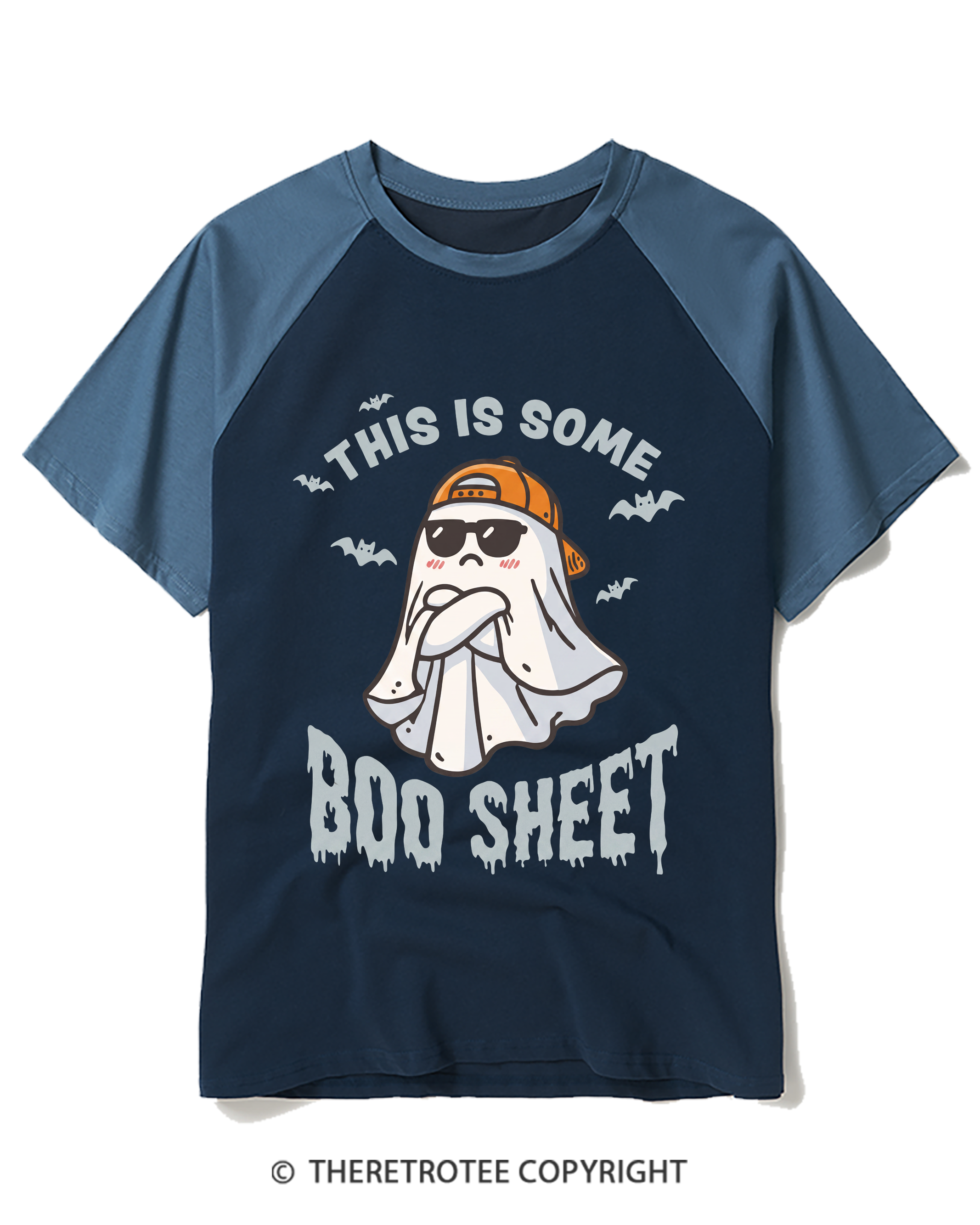 TheRetroTee Boo Sheet 1990s Raglan Baseball T-Shirt