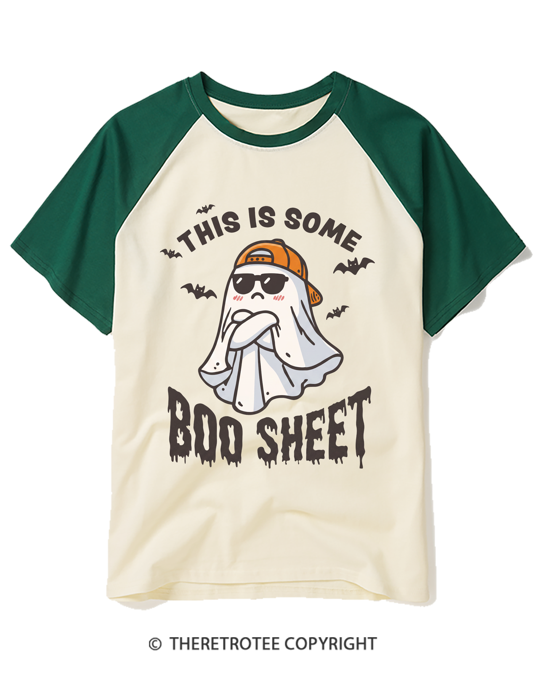 TheRetroTee Boo Sheet 1990s Raglan Baseball T-Shirt