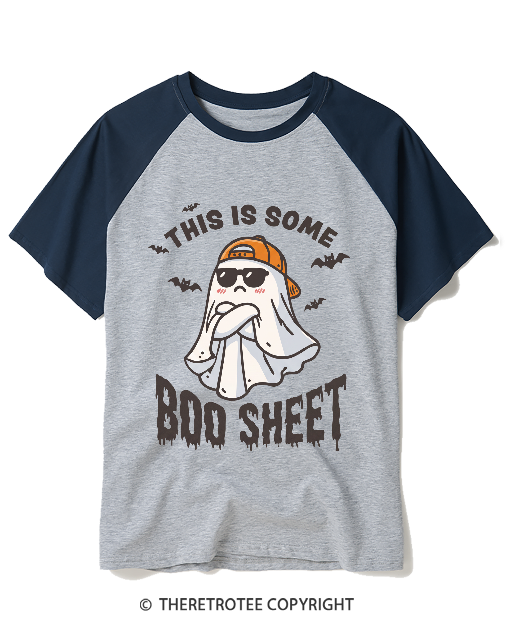 TheRetroTee Boo Sheet 1990s Raglan Baseball T-Shirt