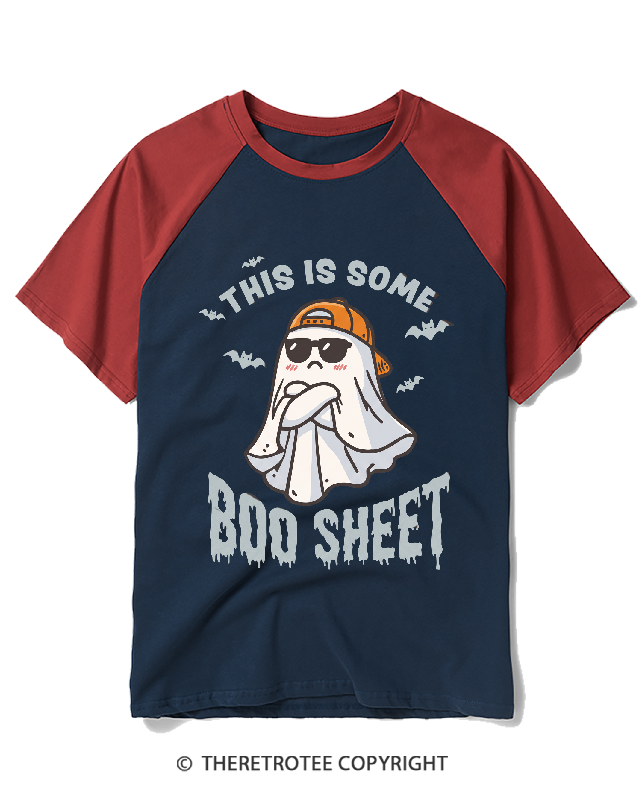 TheRetroTee Boo Sheet 1990s Raglan Baseball T-Shirt