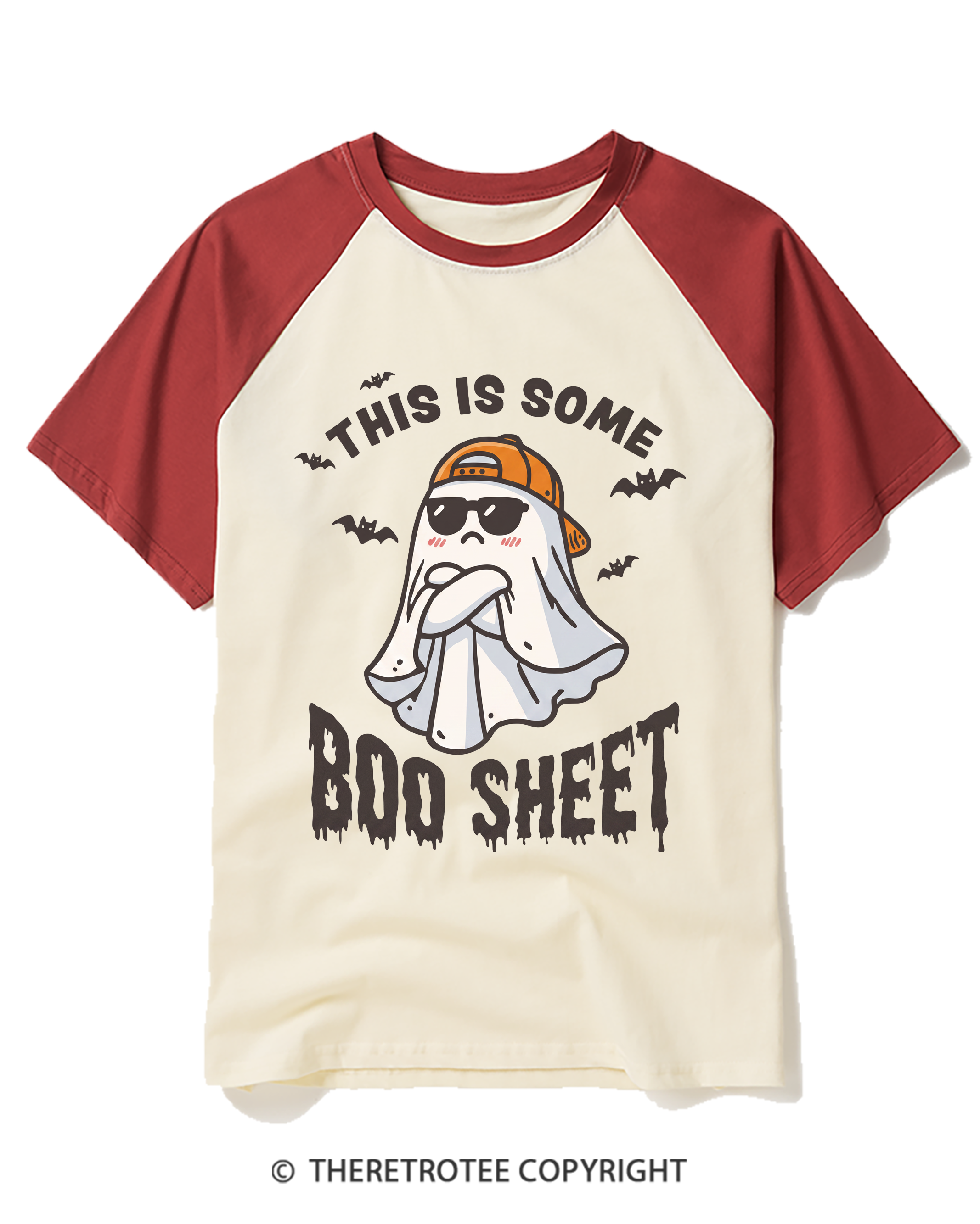 TheRetroTee Boo Sheet 1990s Raglan Baseball T-Shirt