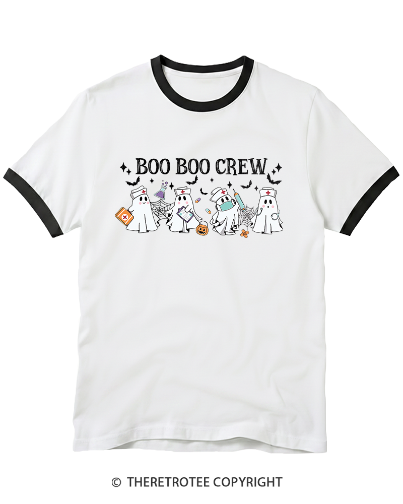 TheRetroTee Boo Boo Crew 1980s Ringer T-Shirt